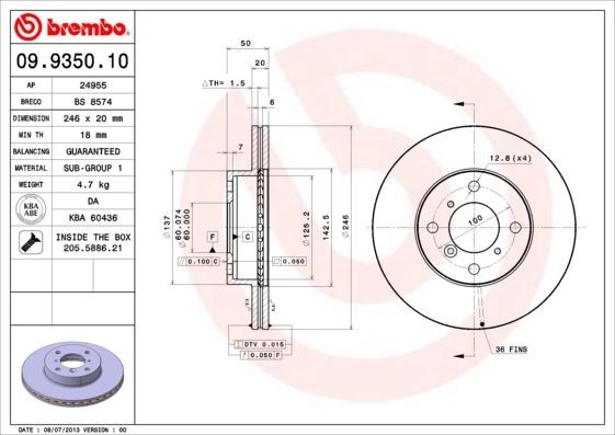 BREMBO 09.9350.10 Brake discs Suzuki Baleno 1