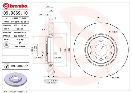 OEM-quality BREMBO 09.9369.11 Brake rotor
