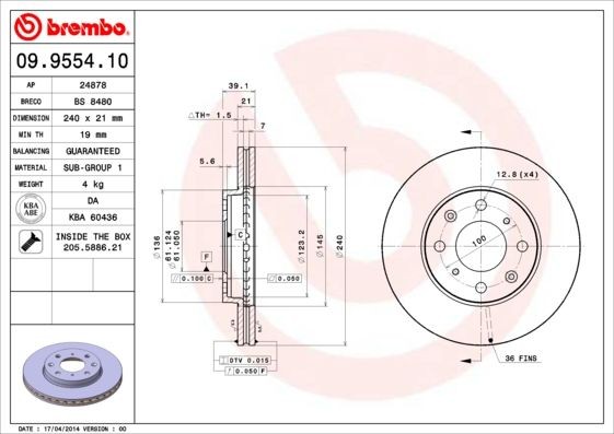 Buy Brake disc BREMBO 09.9554.10 - Tuning parts HONDA LOGO online