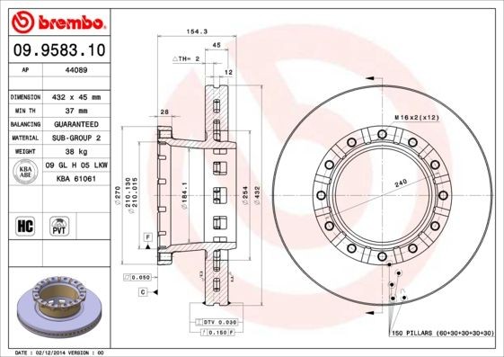 BREMBO 09.9583.10 Bremsscheibe für IVECO Stralis LKW in Original Qualität