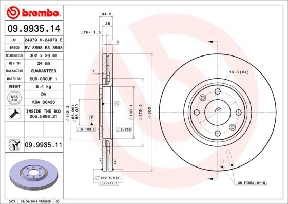 BREMBO Brake discs 09.9935.14 buy online