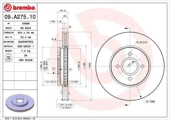 BREMBO Brake discs and rotors rear and front FORD FOCUS (DAW, DBW) new 09.A275.10