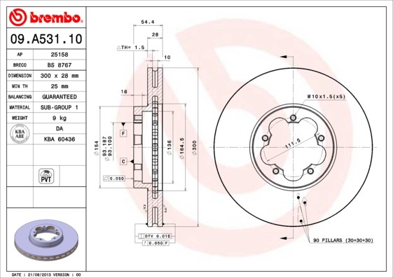 BREMBO 09.A531.10 Brake disc 6C11 1125-AB