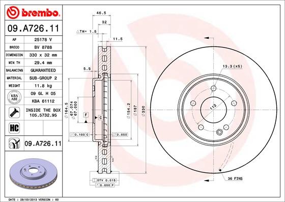 BREMBO COATED DISC LINE 09.A726.11 Brake disc A21 042 12 312