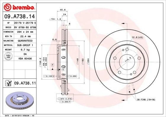 Original BREMBO Brake disc kit 09.A738.14 for MITSUBISHI GALANT