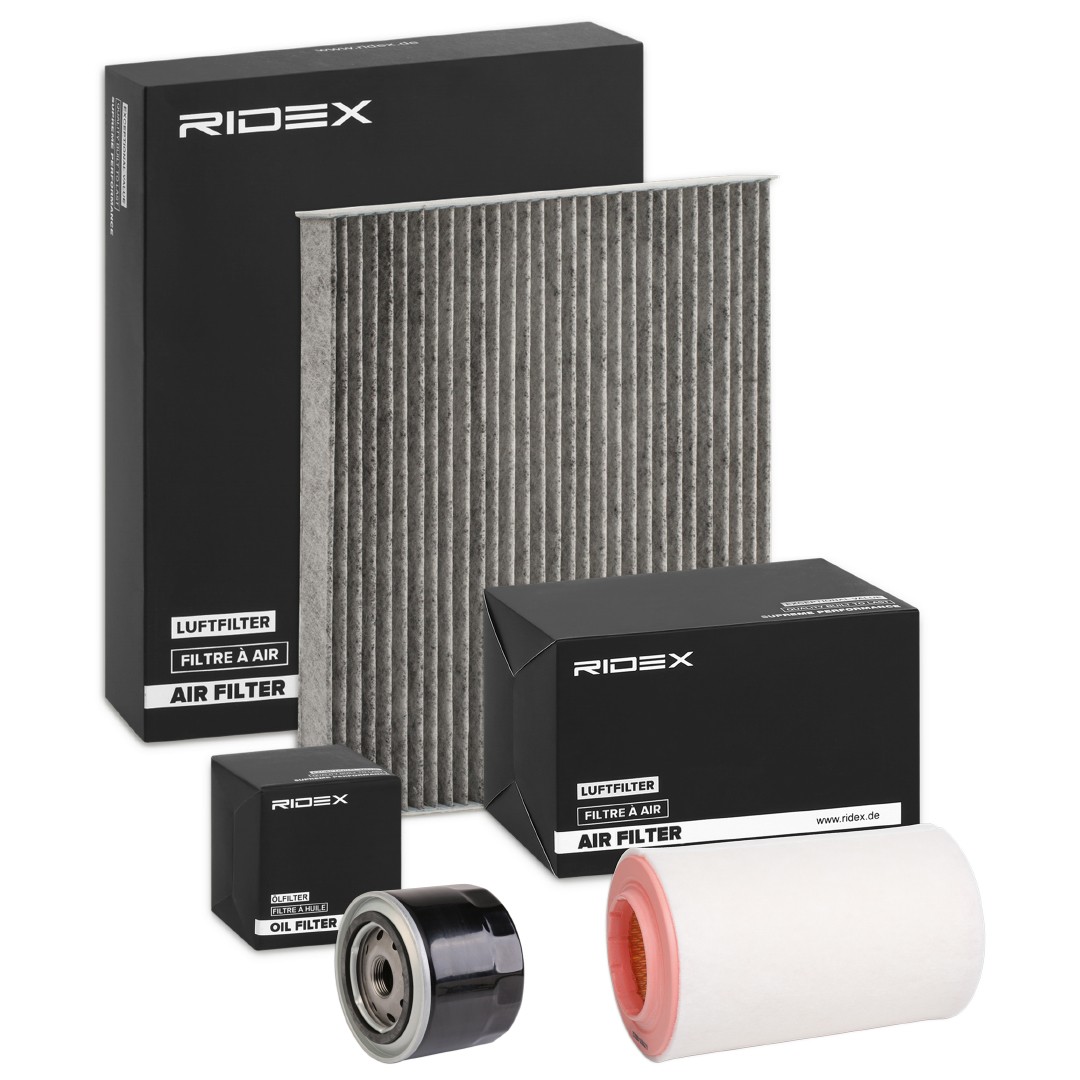 RIDEX with air filter, without oil drain plug, Activated Carbon Filter, three-piece Filter set 4055F0515 buy