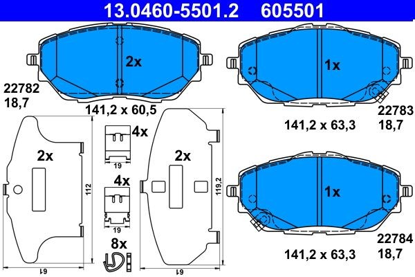 ATE Brake pad kit 13.0460-5501.2 for TOYOTA C-HR, COROLLA