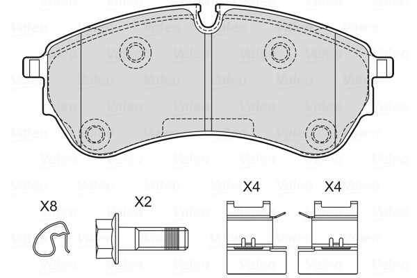 VALEO 601762 Brake pad set Front Axle, Rear Axle, excl. wear warning contact, with bolts/screws, with anti-squeak plate