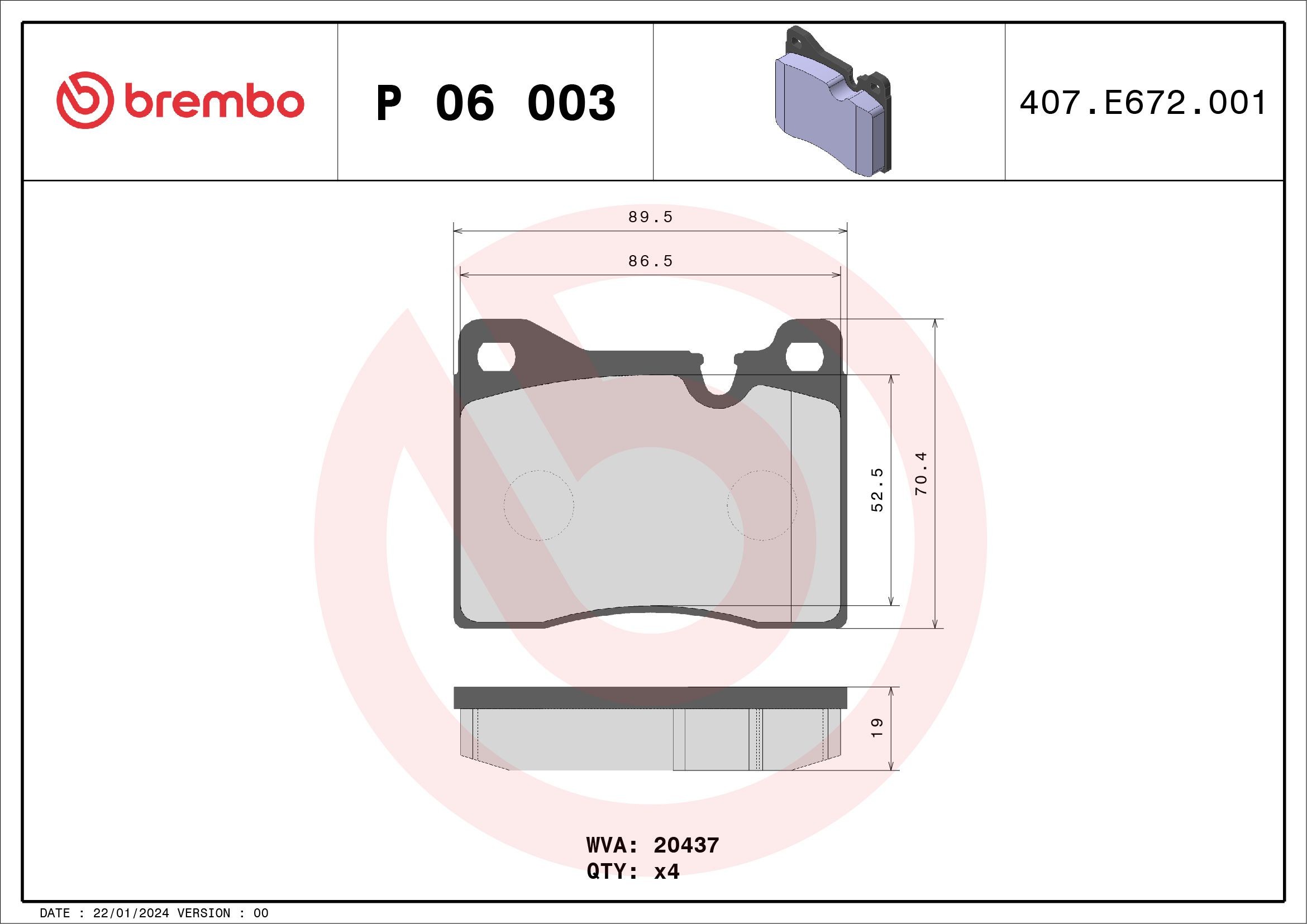 BREMBO P 06 003 Brake pad set prepared for wear indicator, without accessories