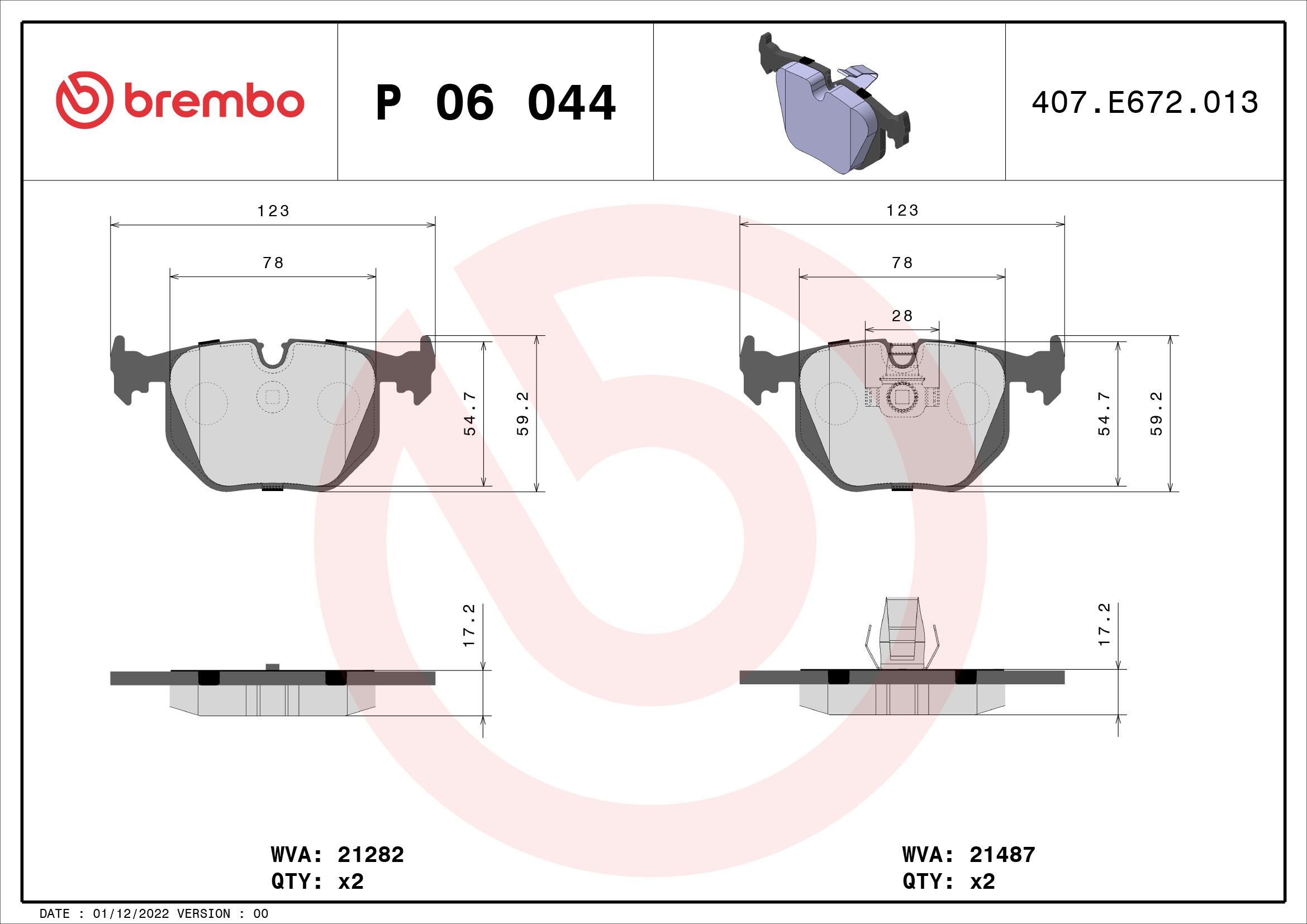 P06044 Комплект спирачно феродо, дискови спирачки BREMBO - на по-ниски цени