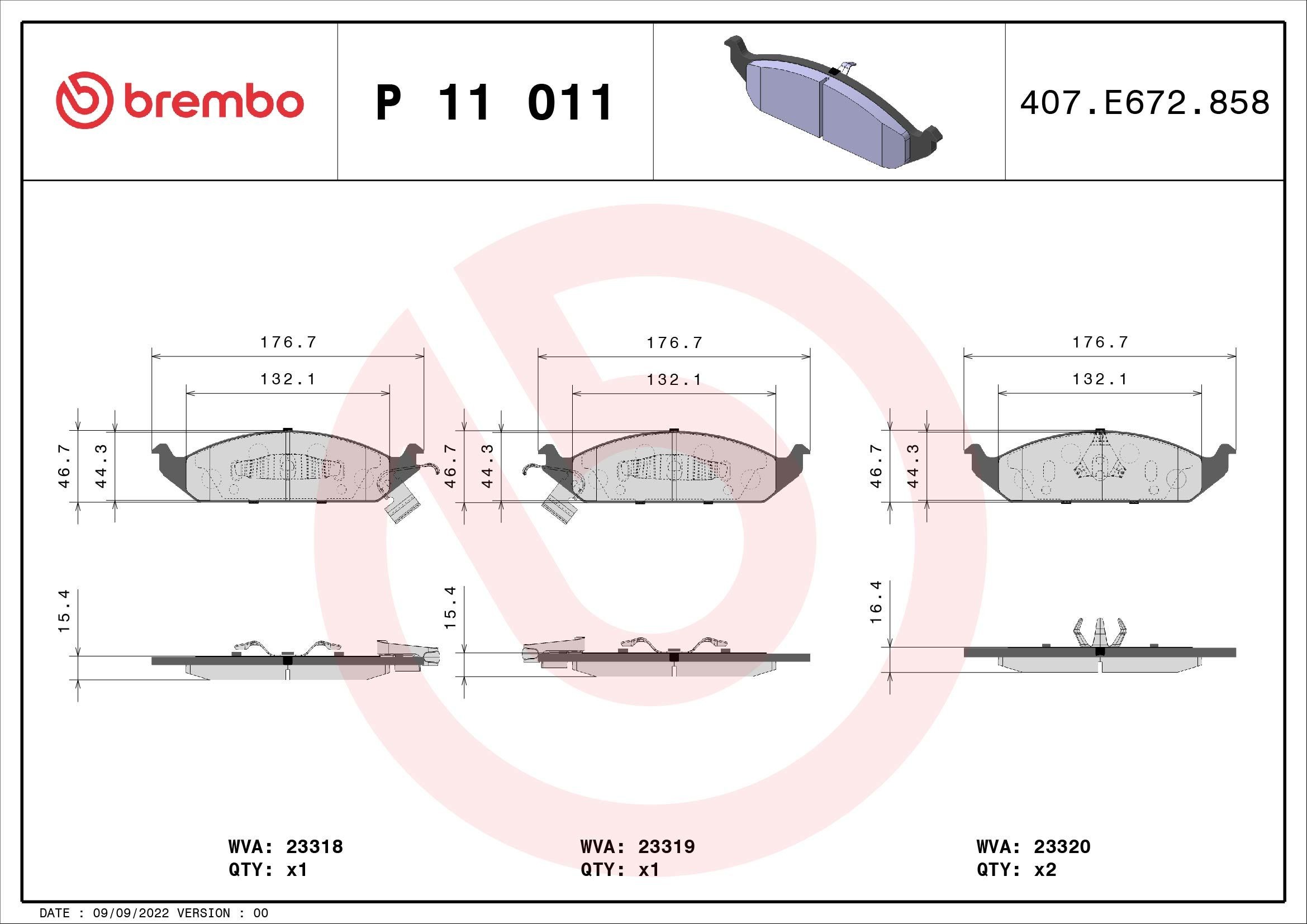 BREMBO P 11 011 Brake pad set with acoustic wear warning, with piston clip, without accessories