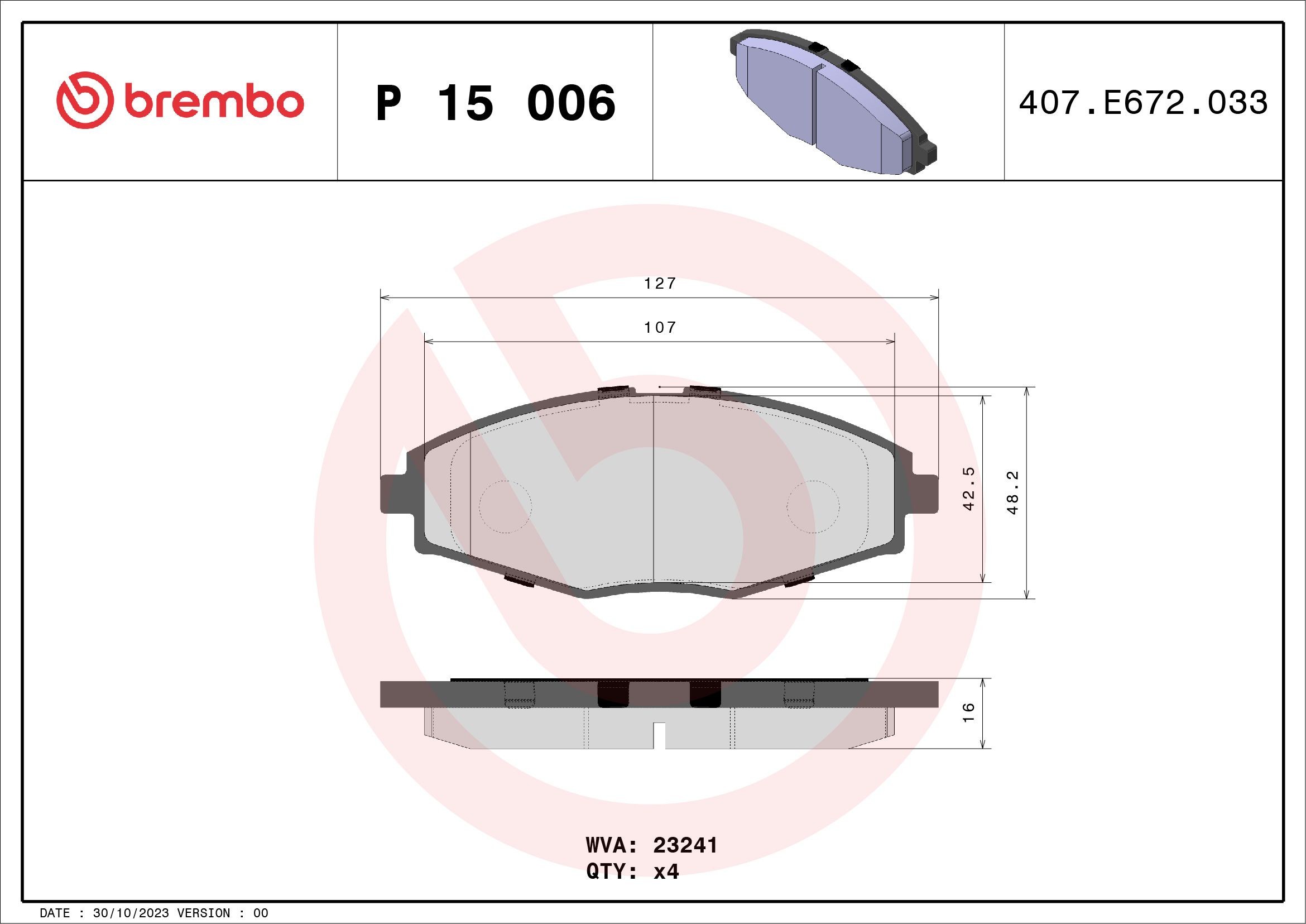 BREMBO P 15 006 Brake pads CHEVROLET SPARK 2012 price
