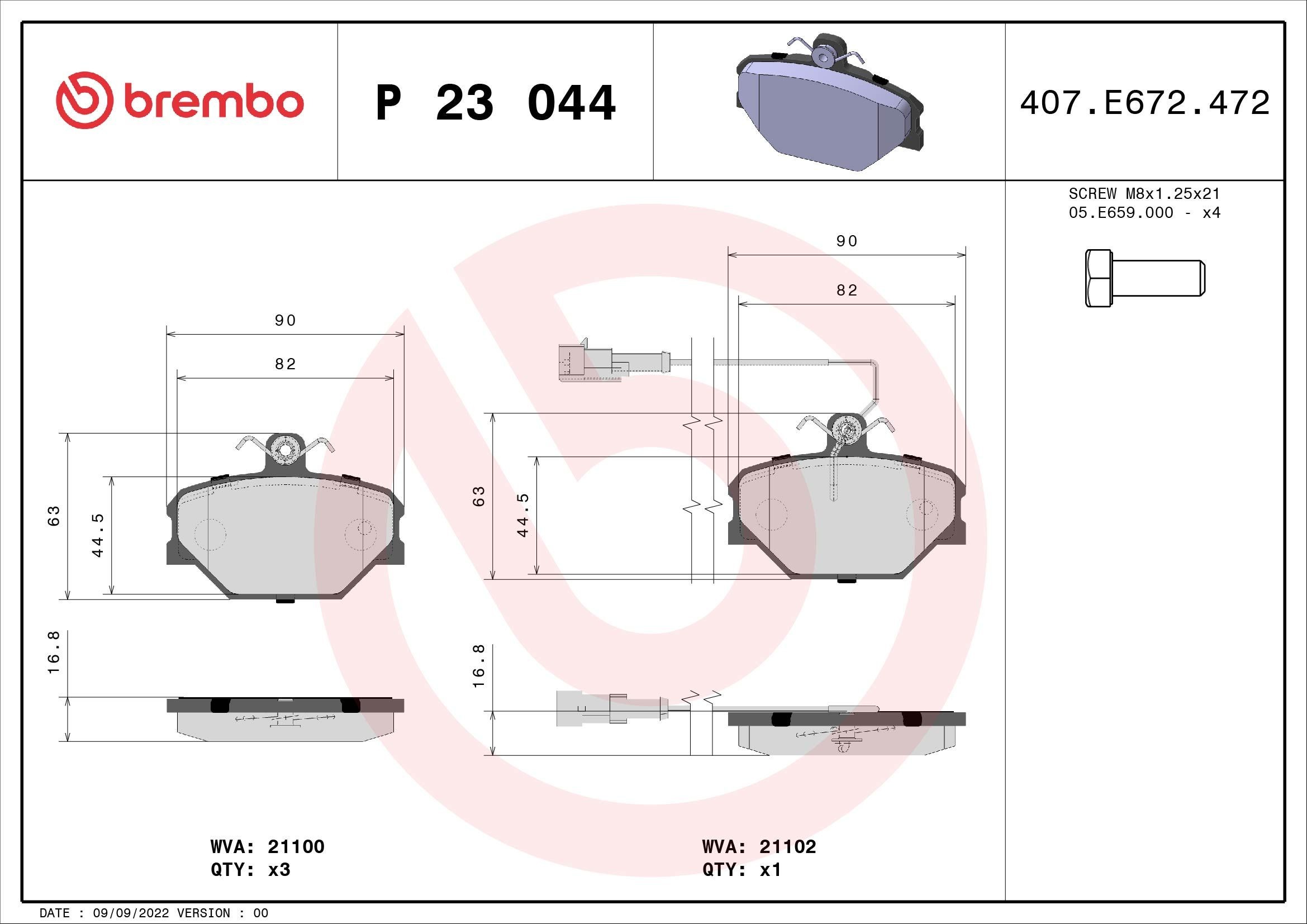 21100 BREMBO P23044 Brake pad set 7948.70