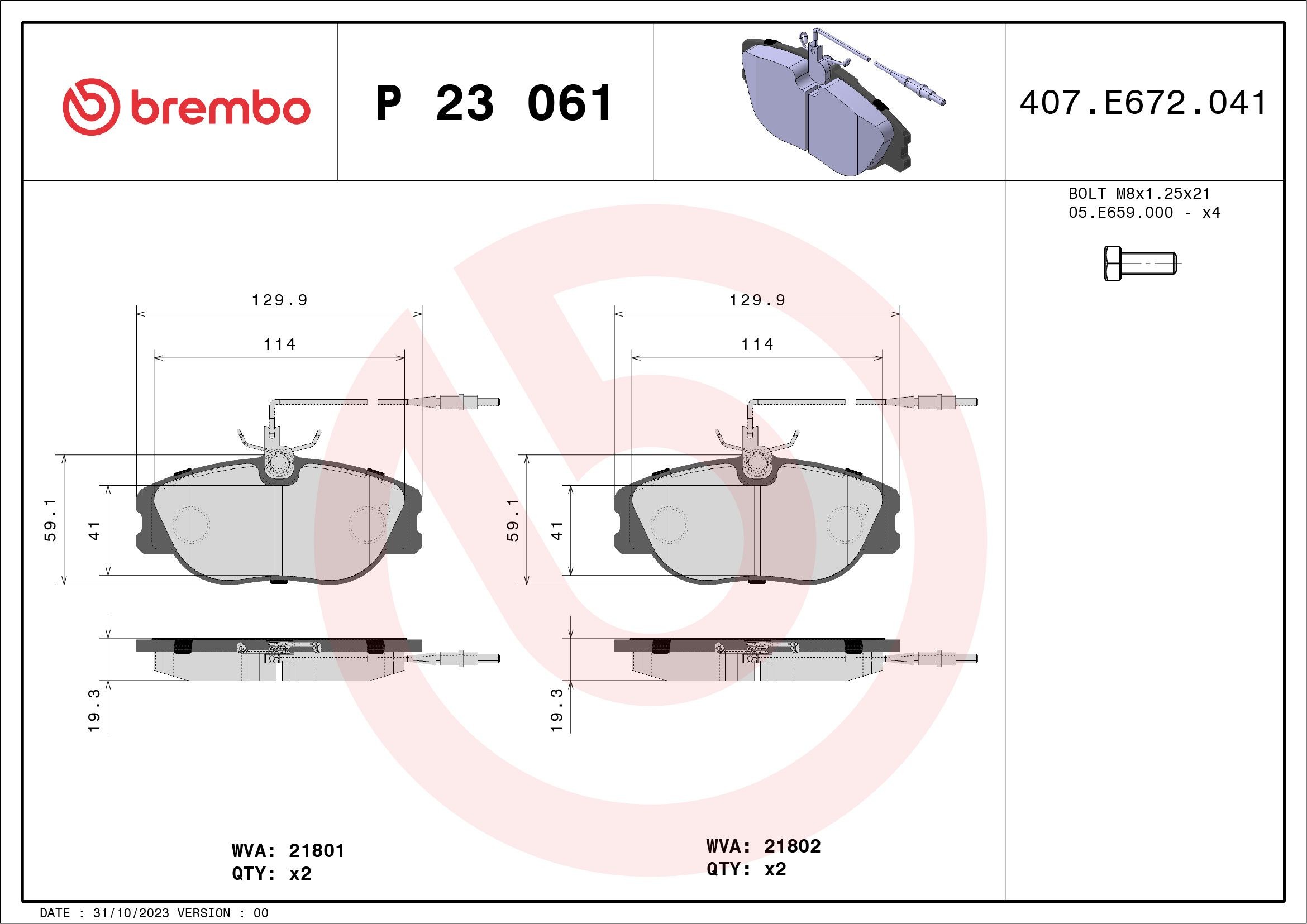 Original BREMBO 21801 Brake pad kit P 23 061 for CITROЁN SYNERGIE