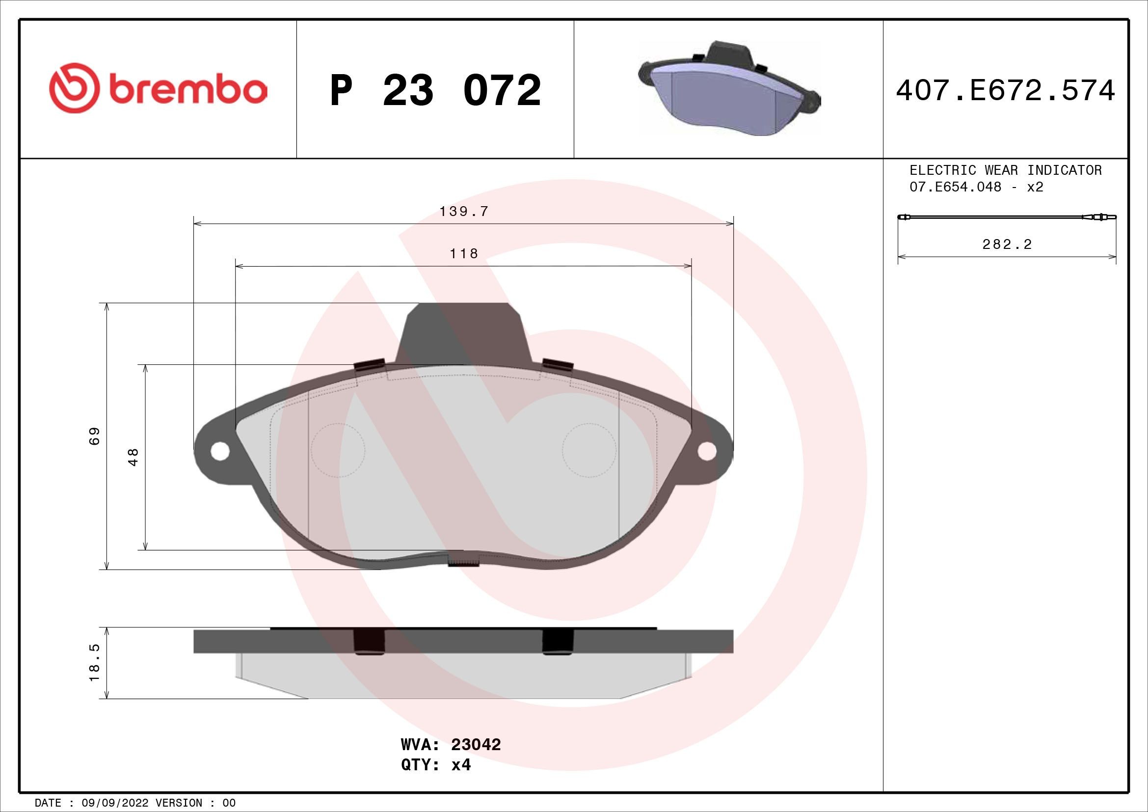 Original BREMBO 23042 Brake pad kit P 23 072 for CITROЁN DISPATCH
