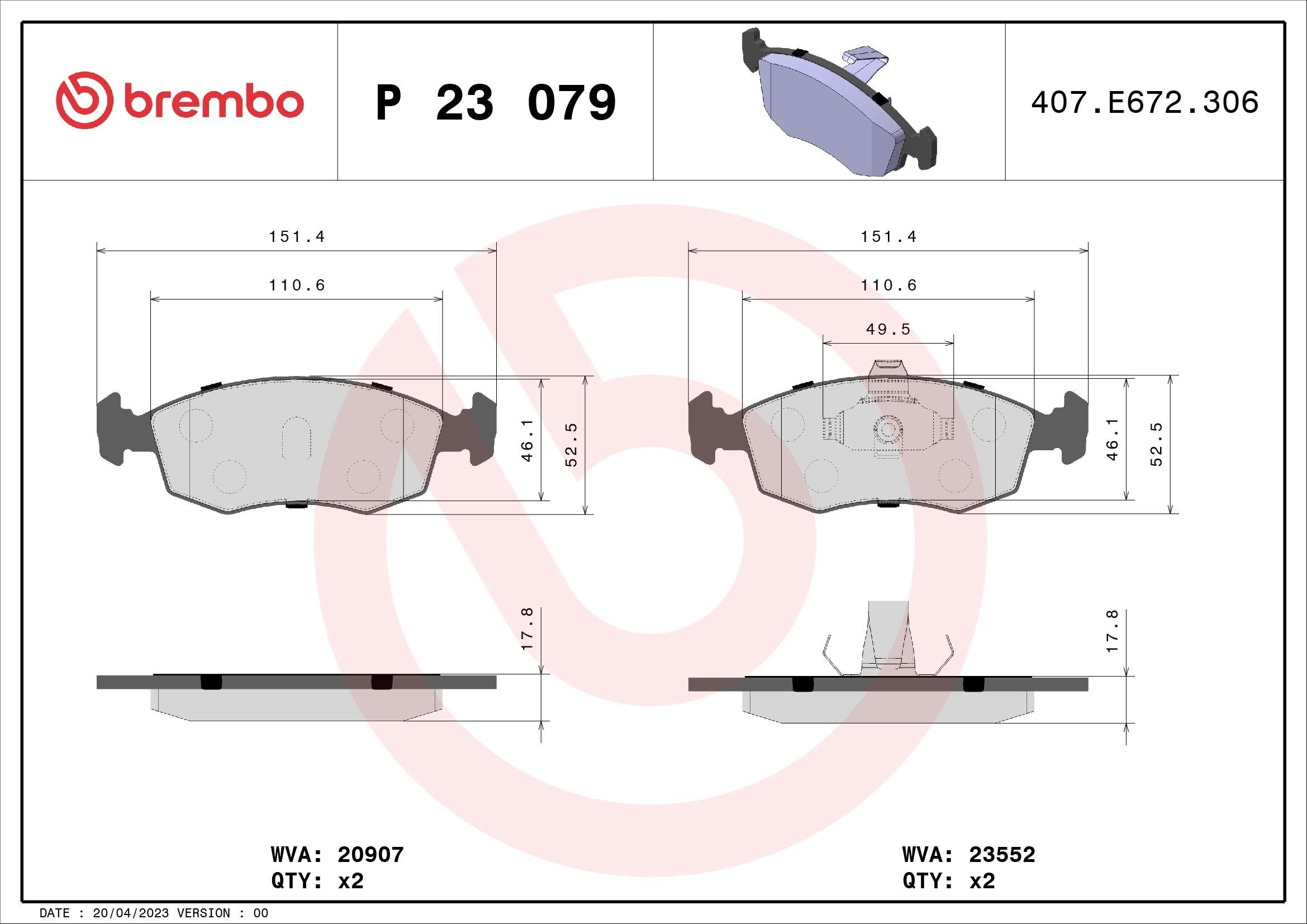23552 BREMBO P23079 Sway bar Fiat Strada 178E 1.9 D 63 hp Diesel 2017 price
