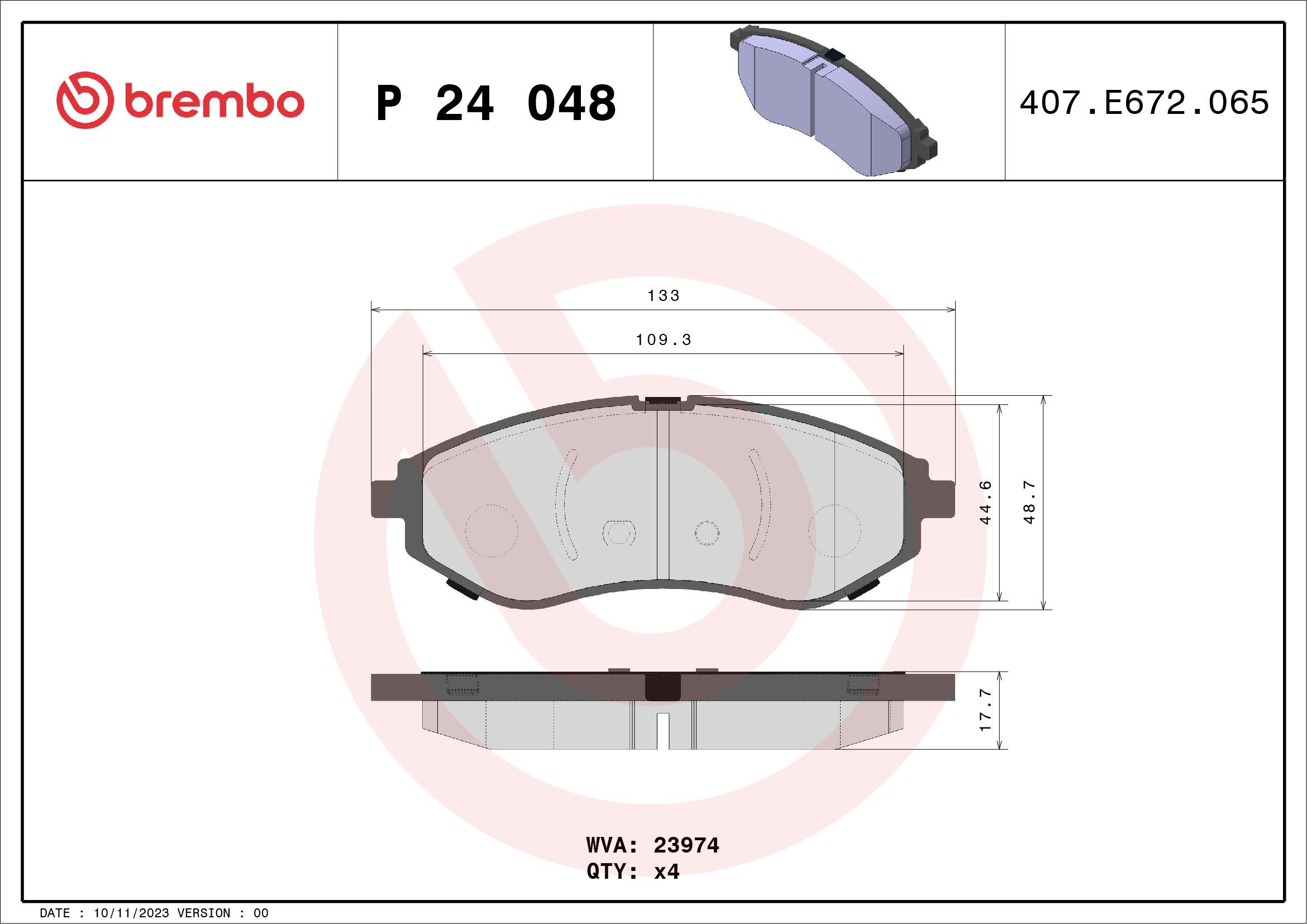BREMBO P 24 048 Brake pad set excl. wear warning contact, without accessories