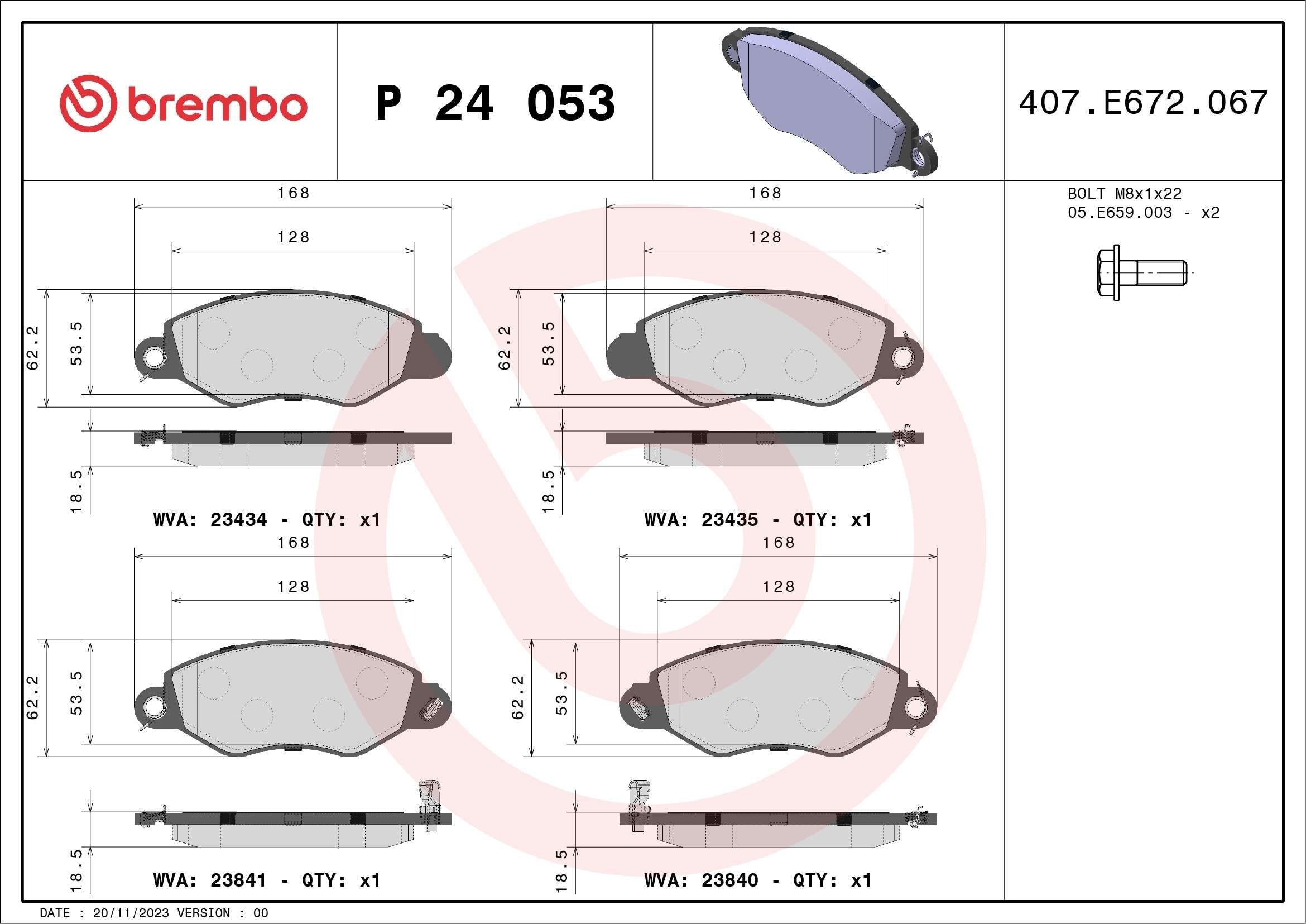 BREMBO P 24 053 FORD TRANSIT 2003 Disc brake pads