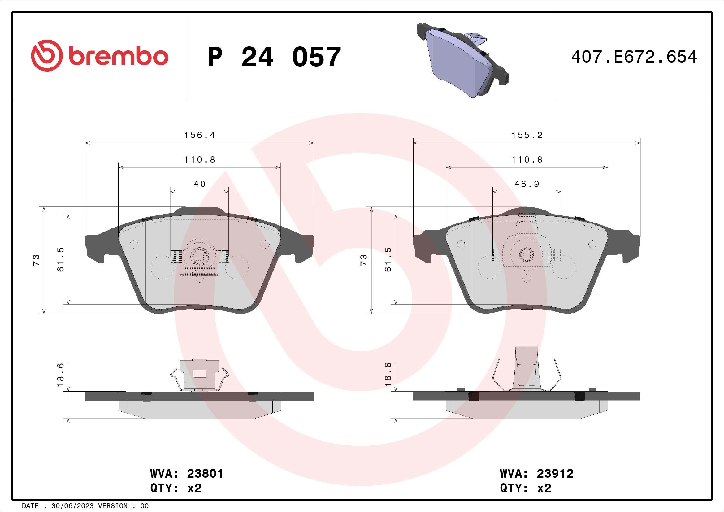 Original BREMBO 23801 Disc pads P 24 057 for FORD FOCUS