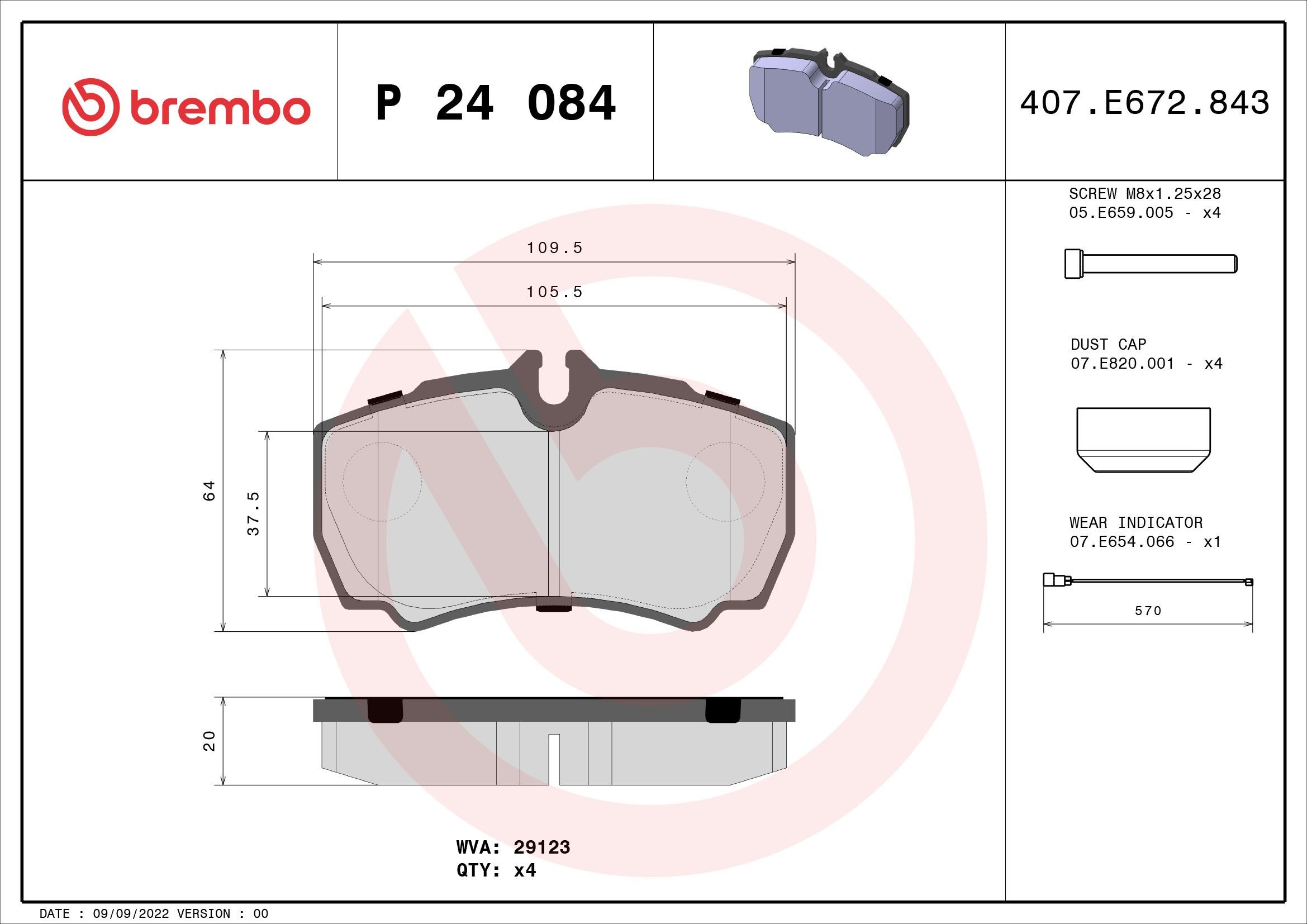 BREMBO P 24 084 Brake pad set incl. wear warning contact, with brake caliper screws, with accessories