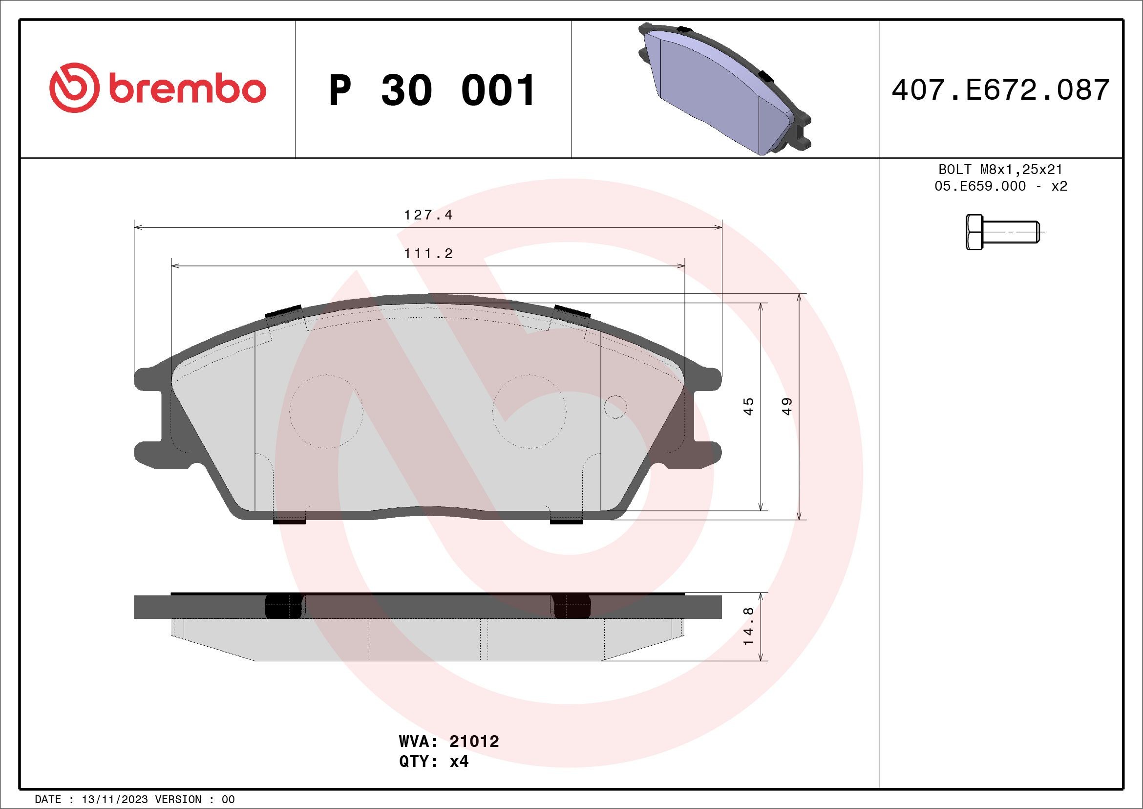 BREMBO P 30 001 Brake pads HYUNDAI GETZ 2002 in original quality