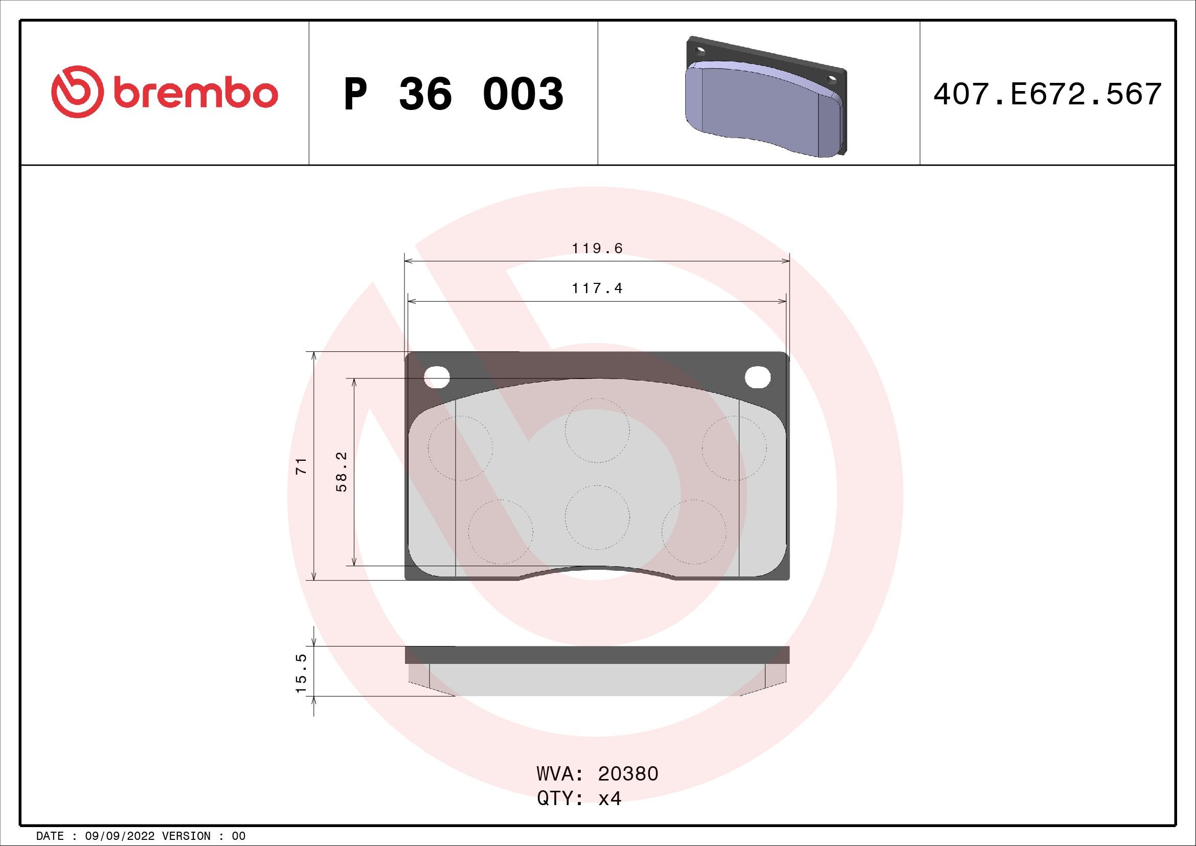 BREMBO P 36 003 Brake pad set excl. wear warning contact, without accessories