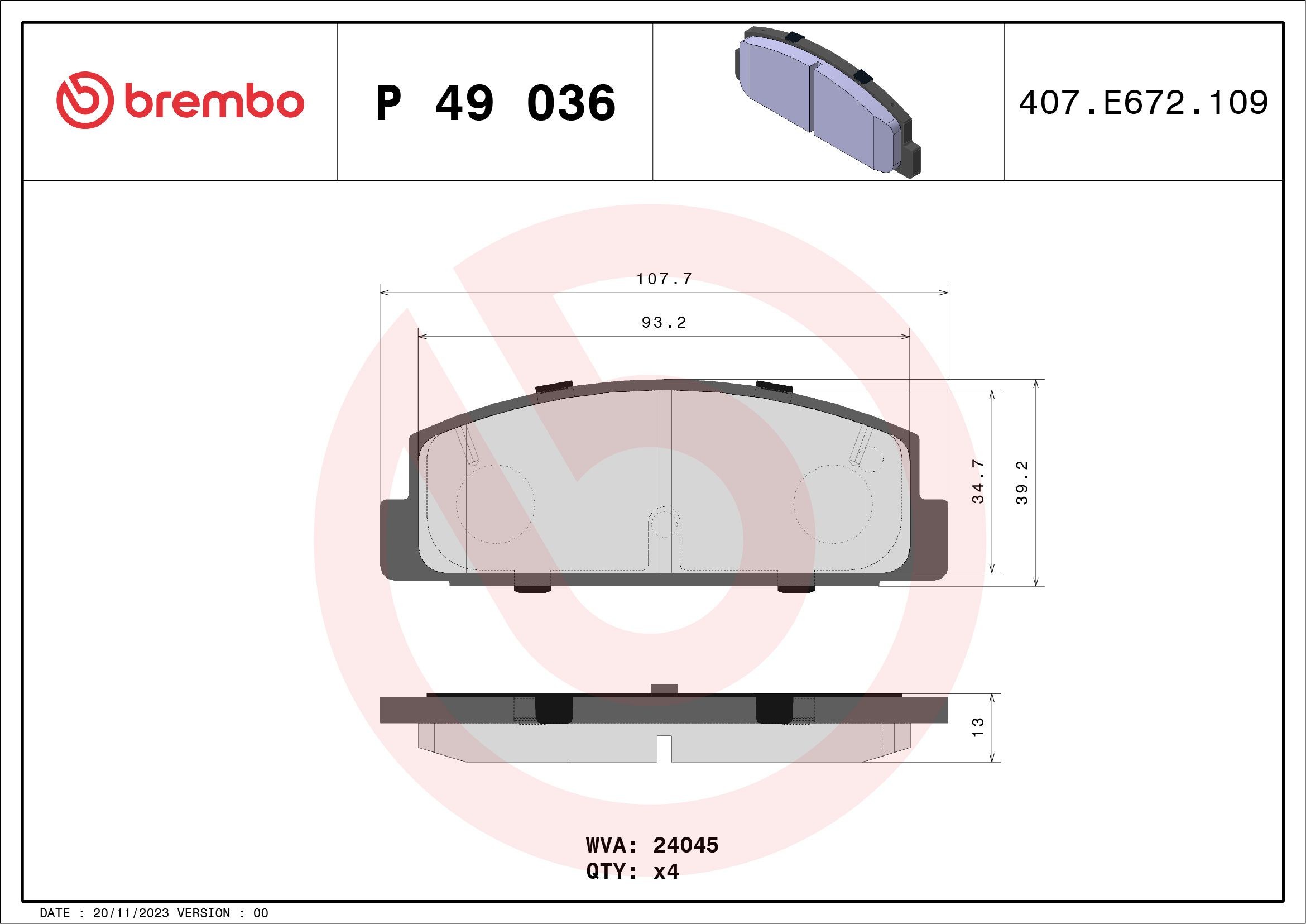 P 49 036 Bremssteine BREMBO - Markenprodukte billig