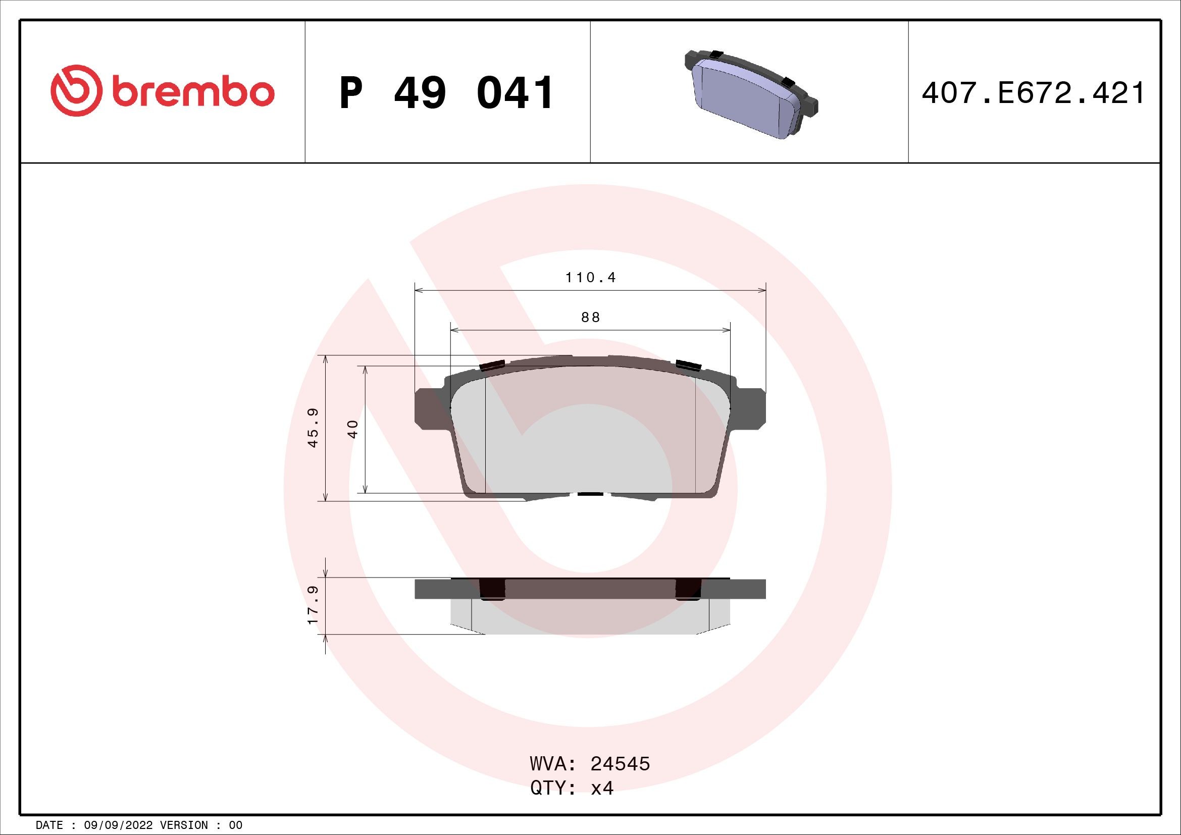 24545 BREMBO P49041 Brake pad set EHY4-264-8Z