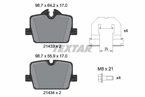 TEXTAR 2143301 Brake pad set prepared for wear indicator, with brake caliper screws, with accessories