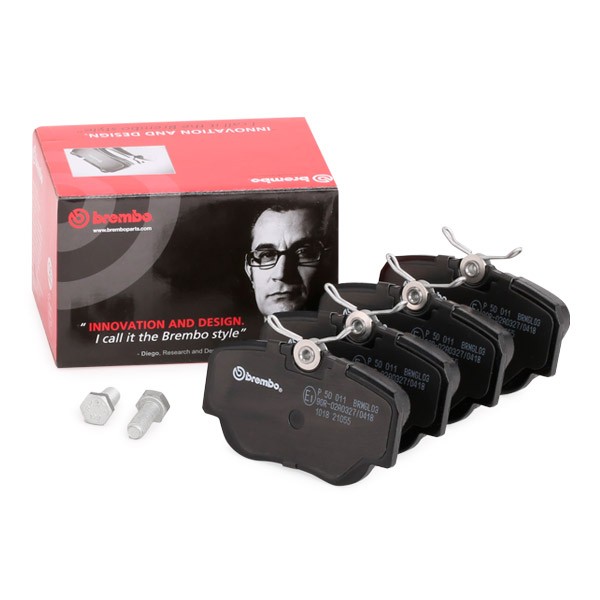 BREMBO P 50 011 Brake pad set prepared for wear indicator, with brake caliper screws, without accessories