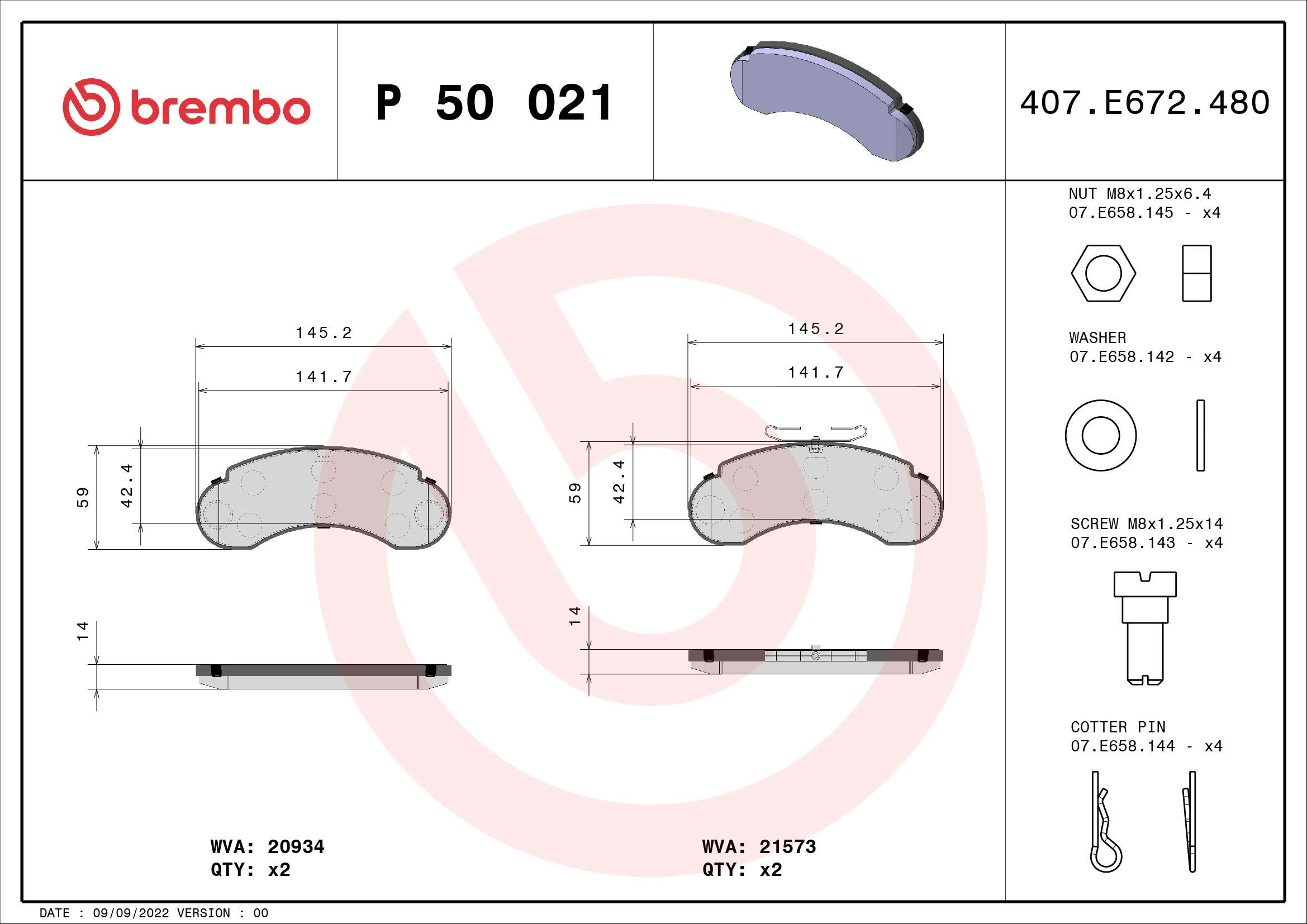P 50 021 BREMBO Bremsbeläge für MERCEDES-BENZ online bestellen