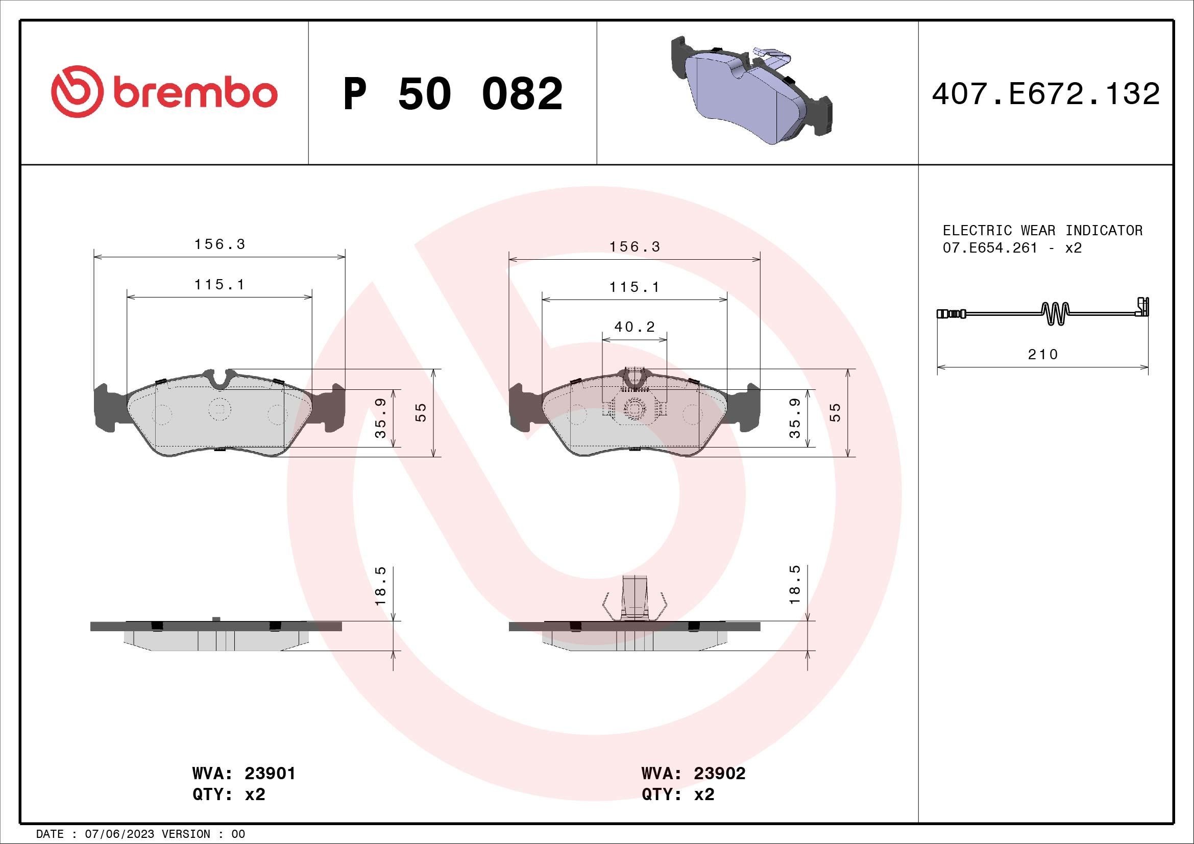 BREMBO P 50 082 Brake pad set incl. wear warning contact, with piston clip, without accessories