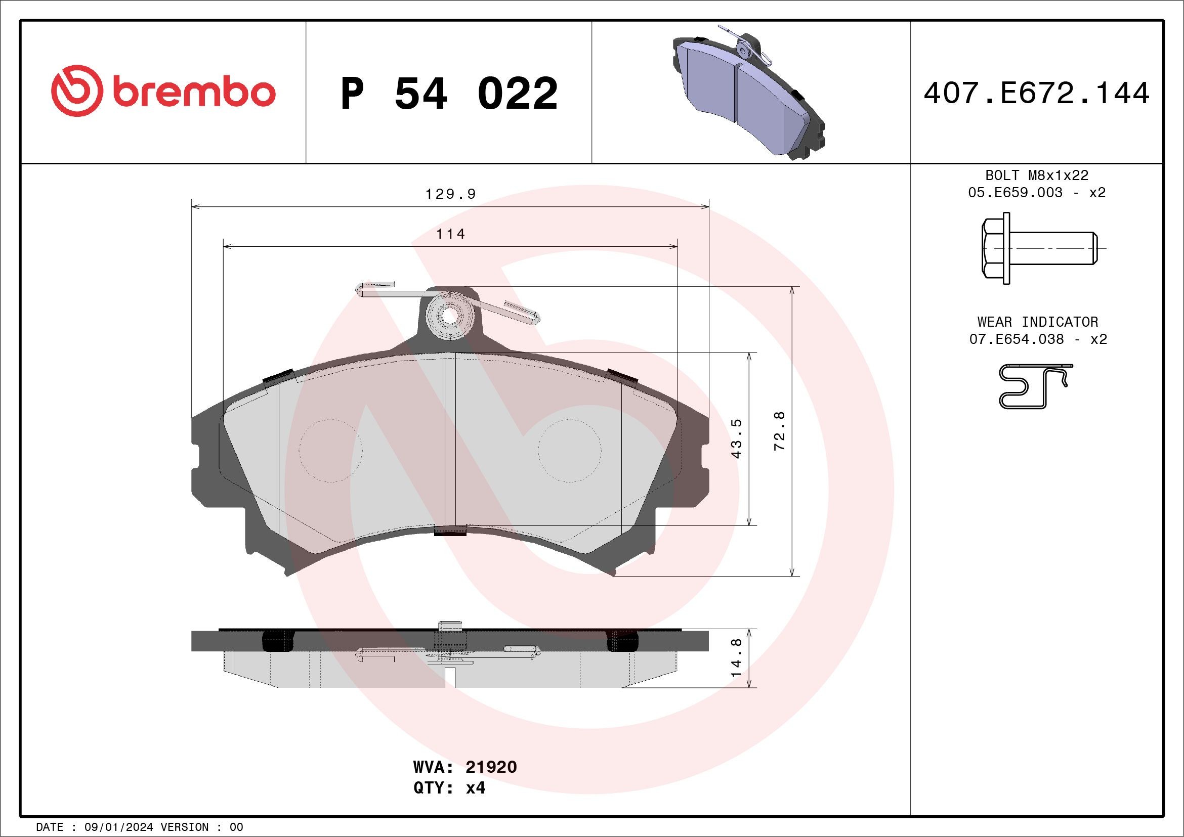 OEM-quality BREMBO P 54 022 Disc pads