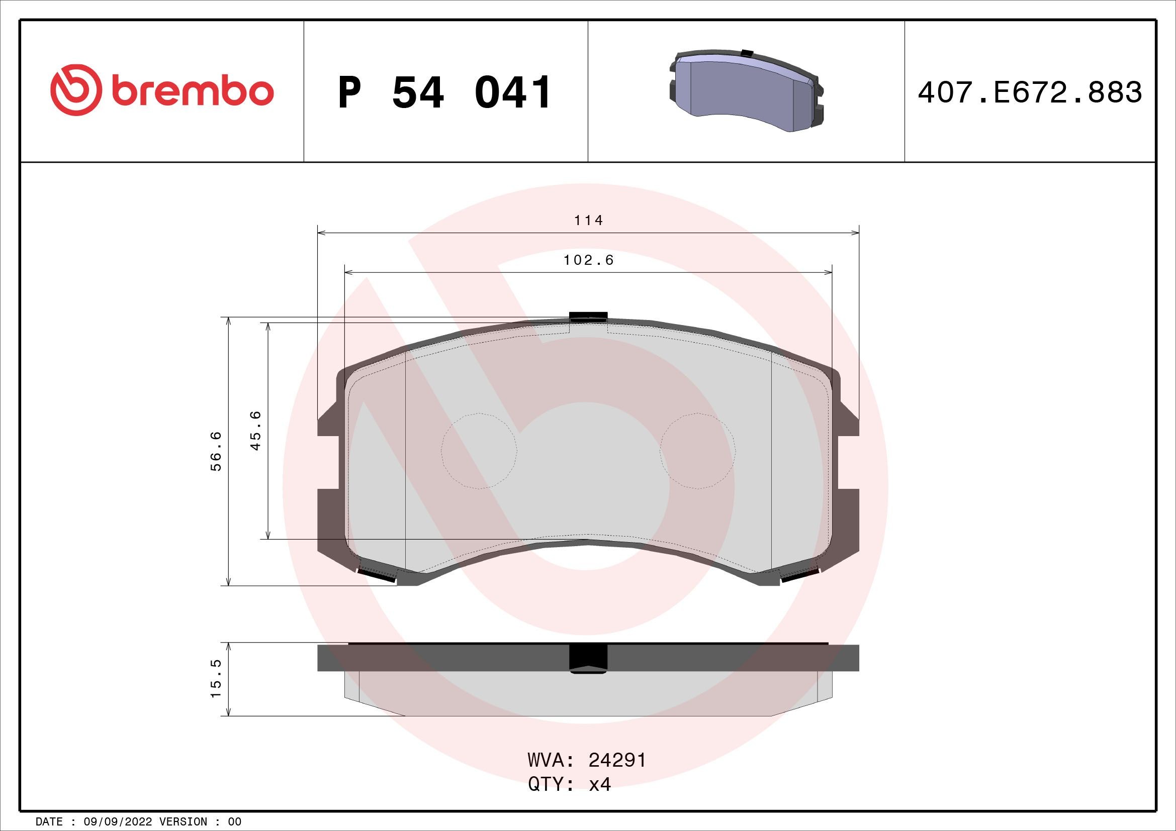 BREMBO P 54 041 Brake pad set excl. wear warning contact, without accessories