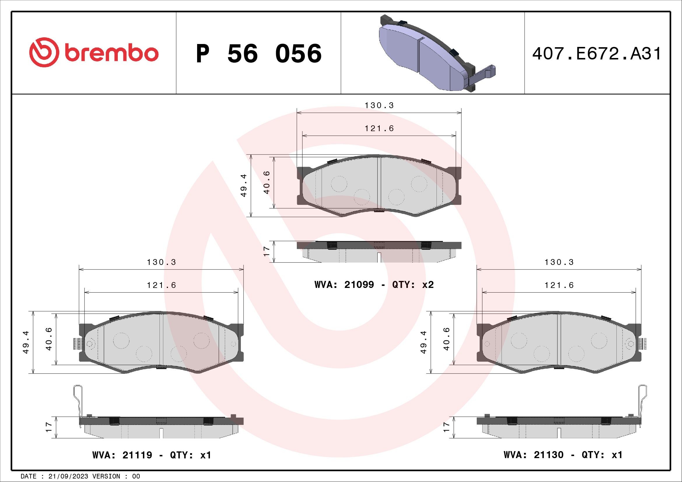 21099 BREMBO P56056 Parking brake cable NISSAN Pick Up (720) 2.2 4WD 97 hp Petrol 1986 price