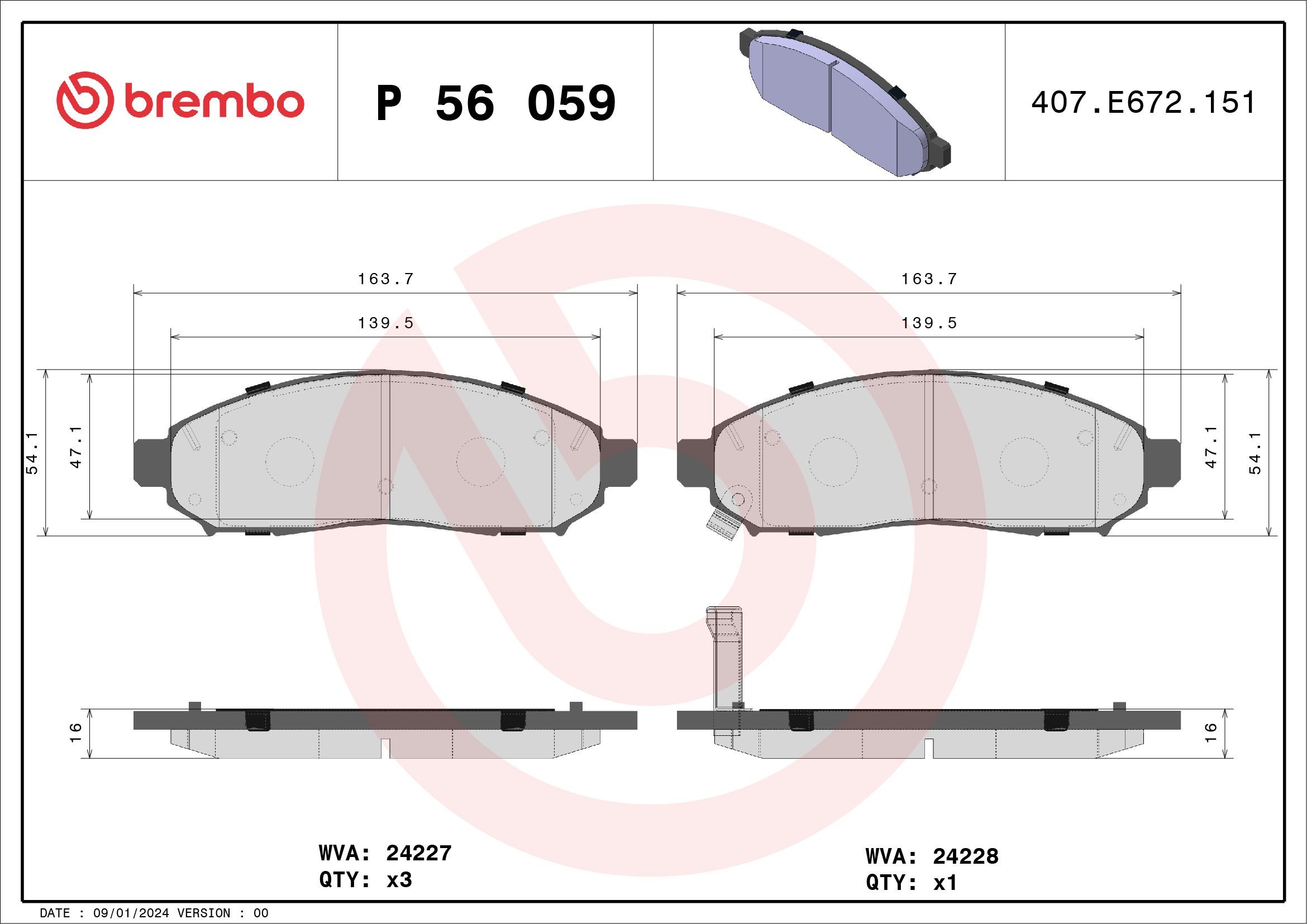 P 56 059 BREMBO Brake pad set without accessories 24227 ▷ AUTODOC