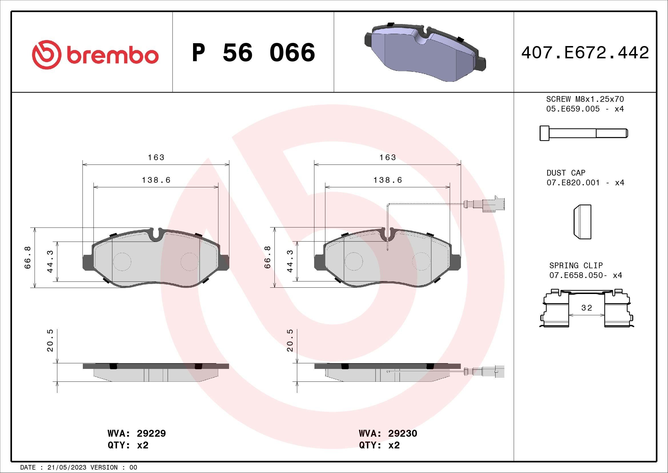 29229 BREMBO P56066 Brake pad set D1060-MB60A-