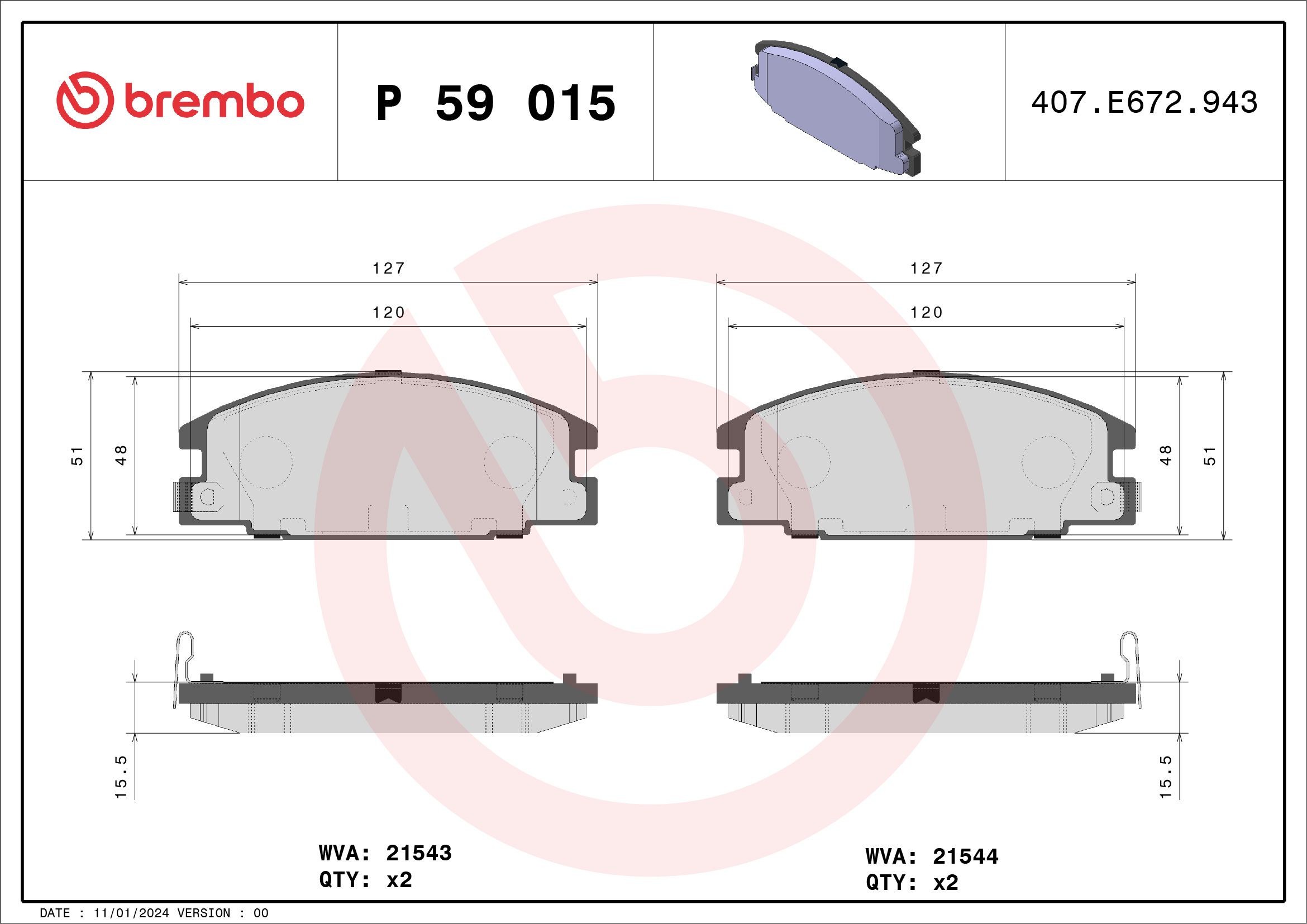 Opel FRONTERA Brake pad set BREMBO P 59 015 cheap