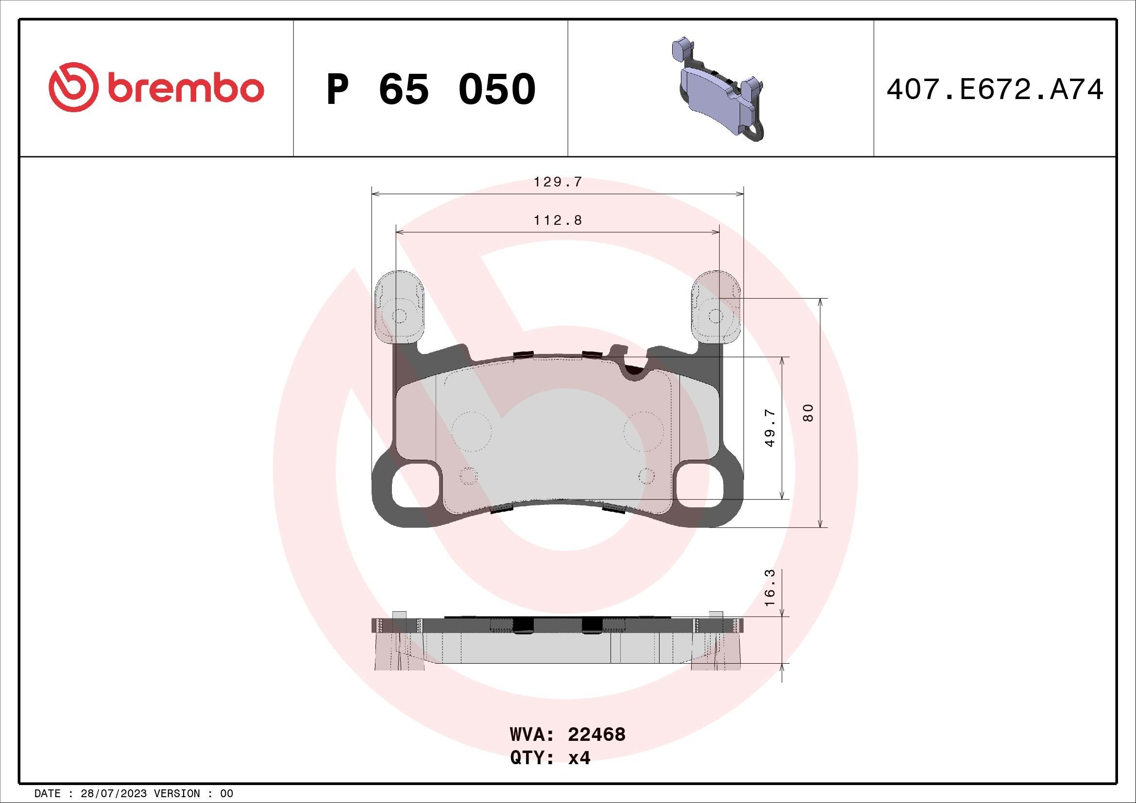 OEM-quality BREMBO P 65 050 Disc pads