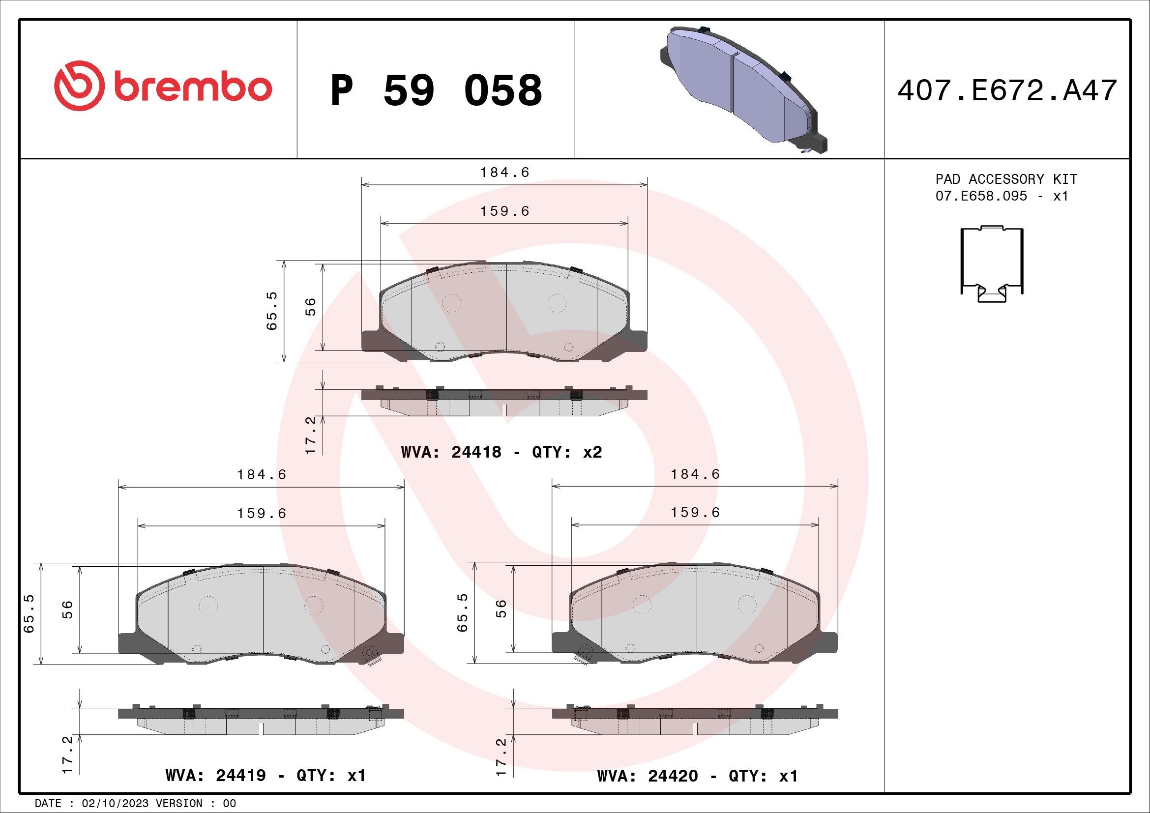 P 59 058 BREMBO Brake pad set SAAB with acoustic wear warning, with anti-squeak plate, with accessories