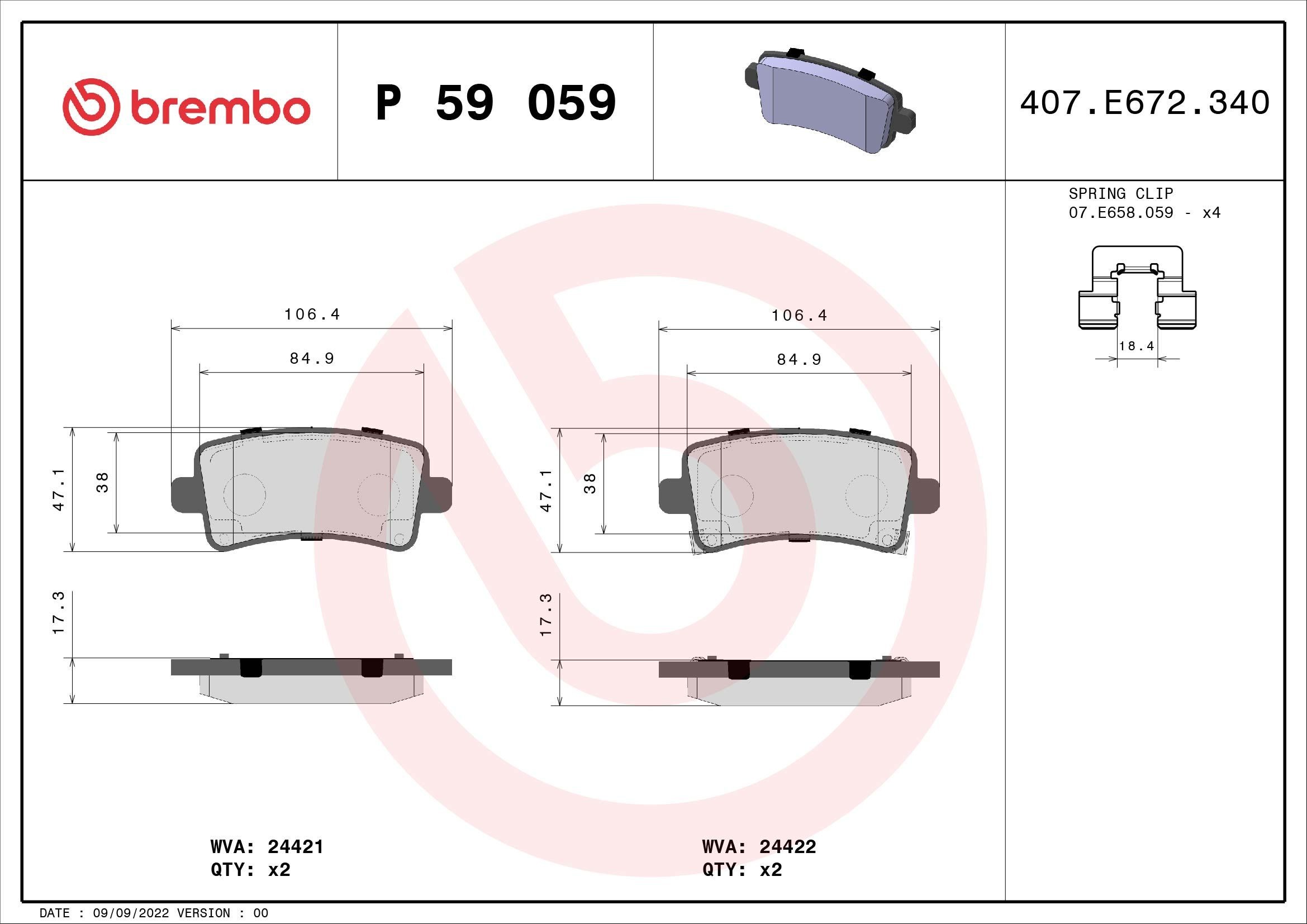 OEM-quality BREMBO P 59 059 Disc pads
