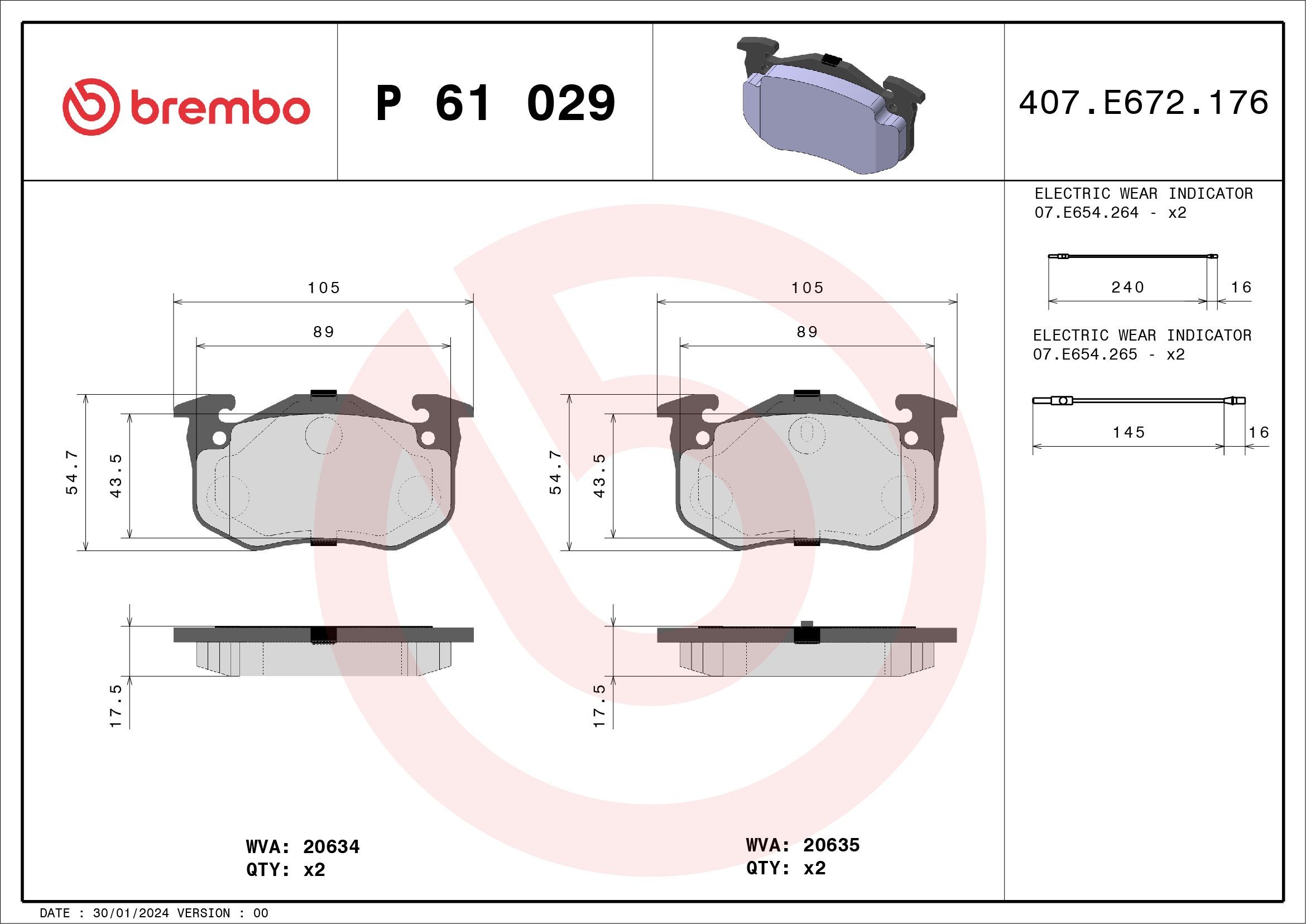 BREMBO P 61 029 Brake pad set incl. wear warning contact, without accessories