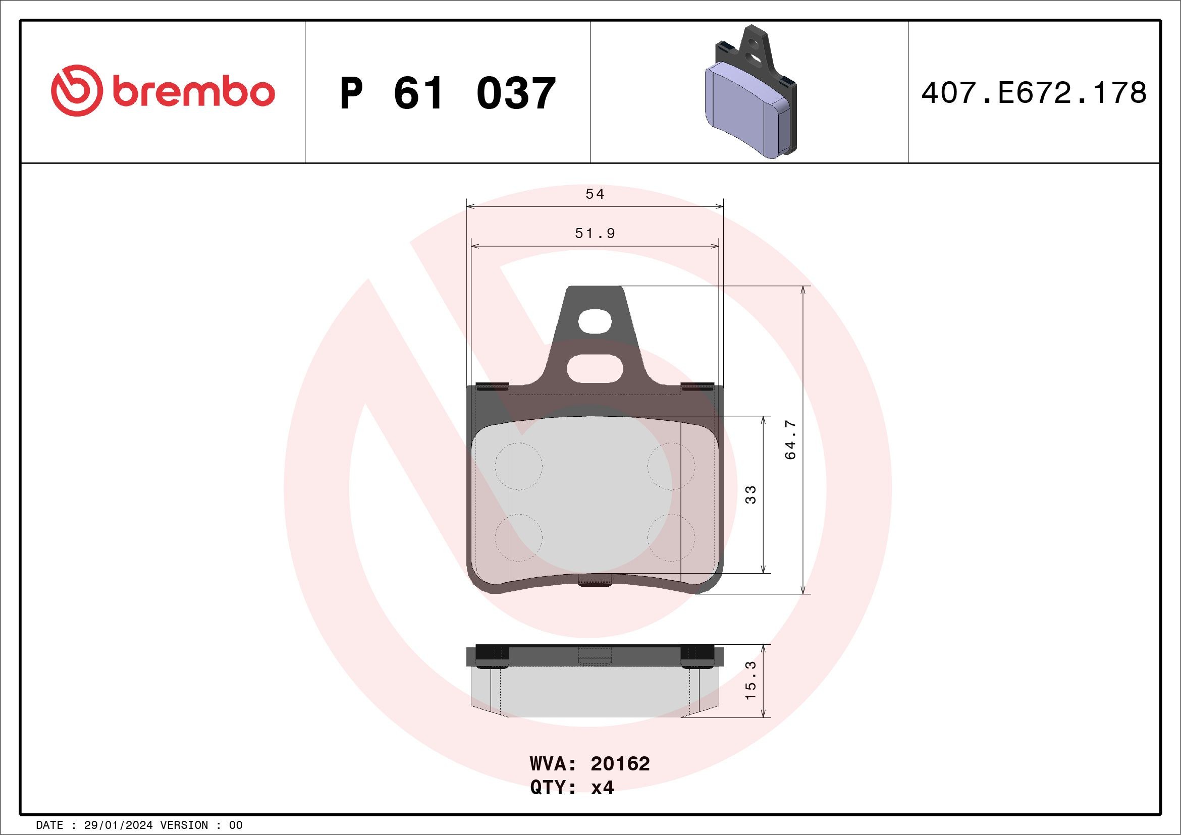 Original BREMBO 20162 Brake pad set P 61 037 for CITROЁN XM