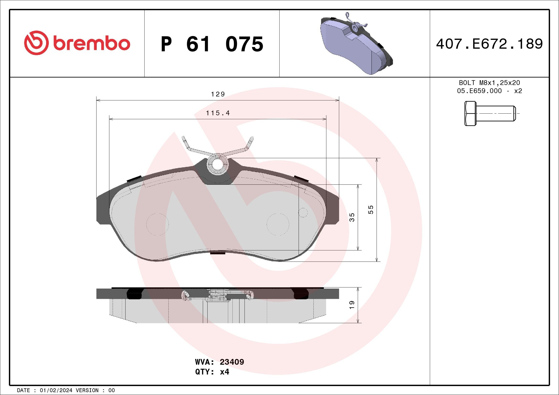 Original BREMBO 23409 Disc brake pads P 61 075 for CITROЁN C2