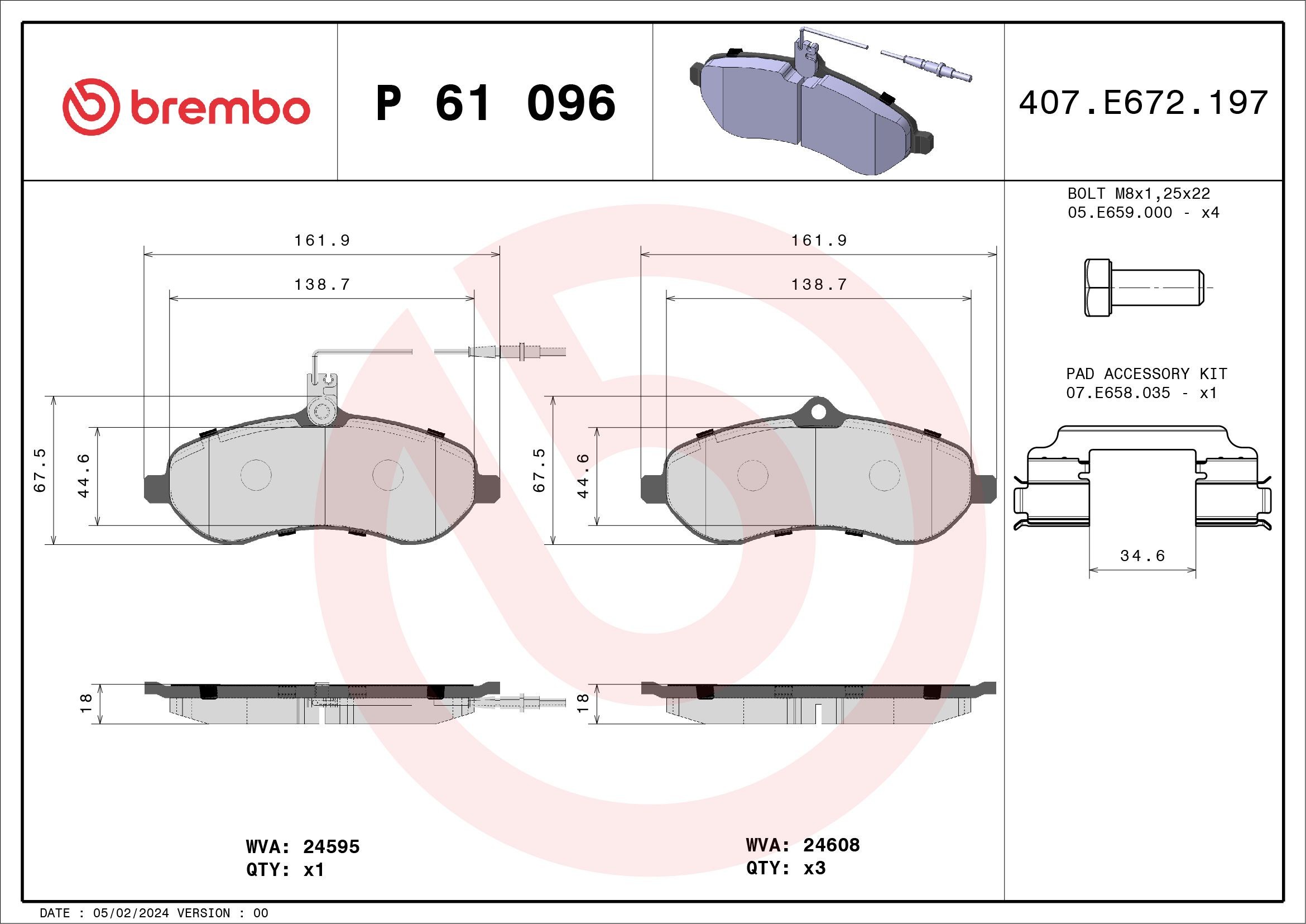 P 61 096 Bremsbelagsatz BREMBO Test