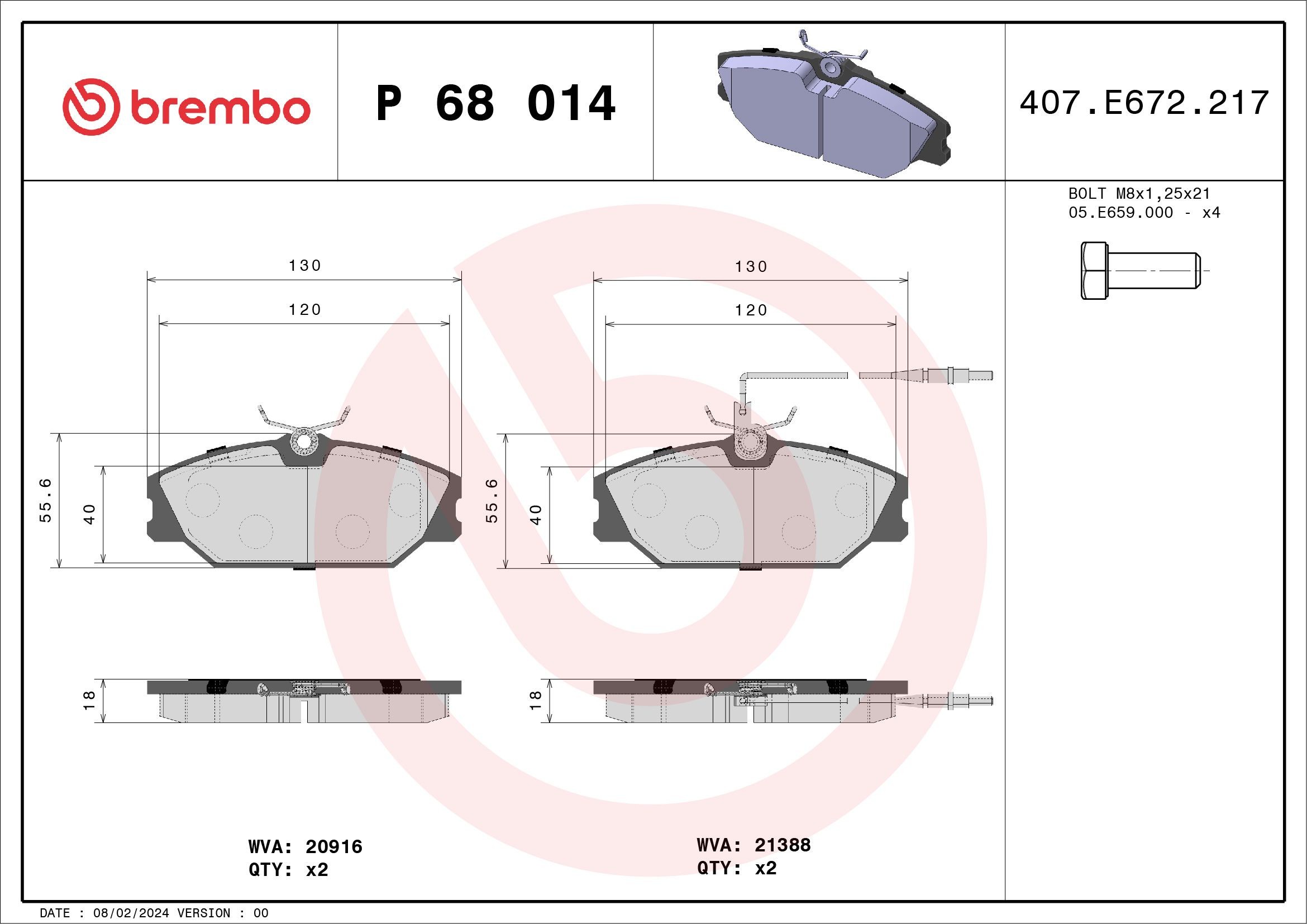 20919 BREMBO P68014 Brake pad set 6000008 895