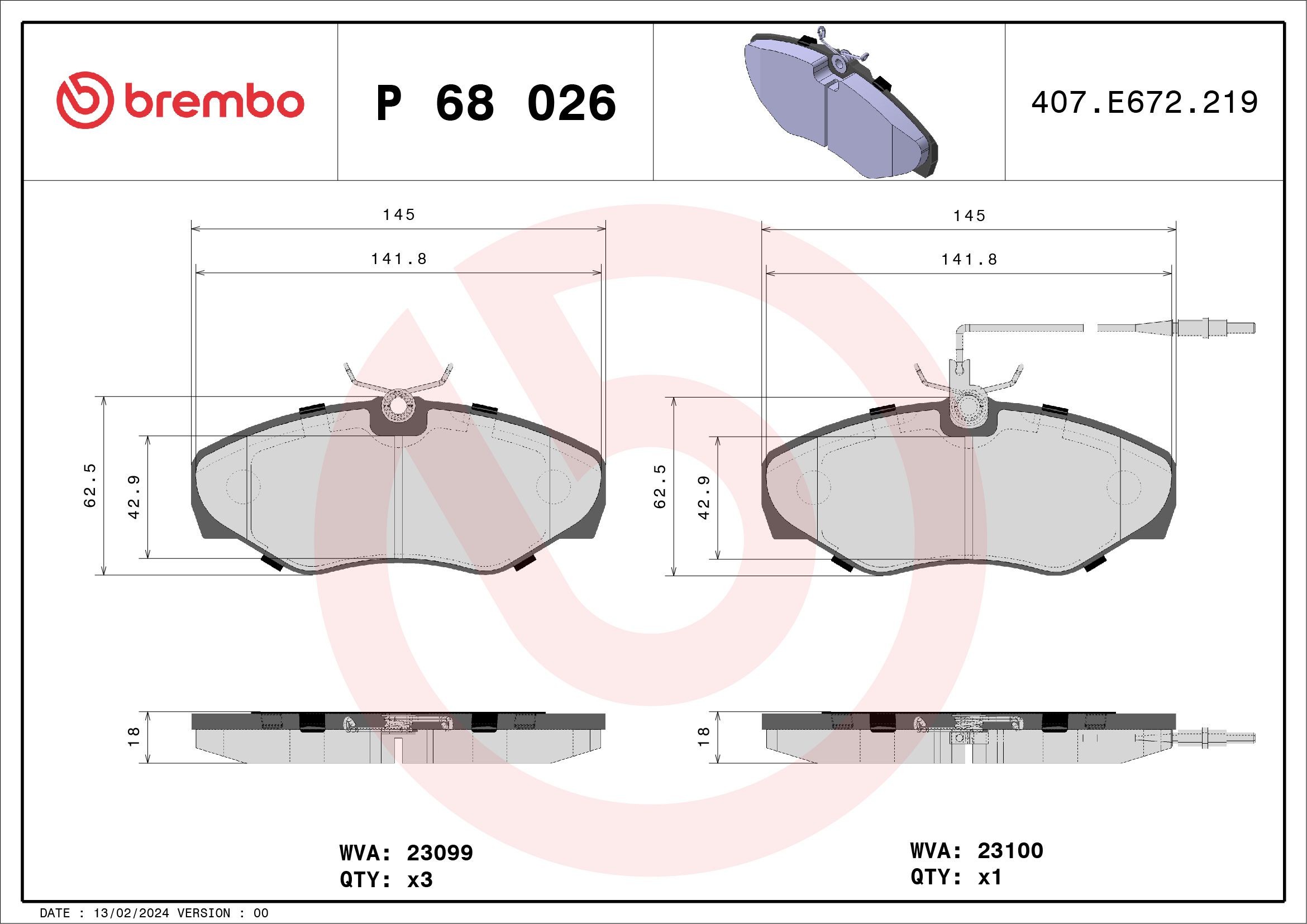 BREMBO P 68 026 Bremsbelagsatz günstig in Online Shop