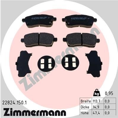 22824 ZIMMERMANN with acoustic wear warning, Photo corresponds to scope of supply Height: 47mm, Width: 111mm, Thickness: 15mm Brake pads 22824.150.1 buy