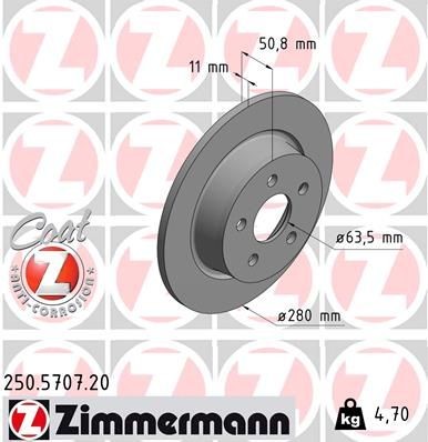 ZIMMERMANN 250.5707.20 Brake disc 2279492