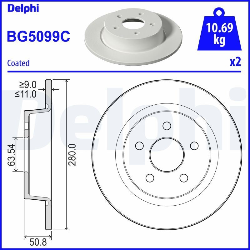 DELPHI BG5099C Brake disc 2279492